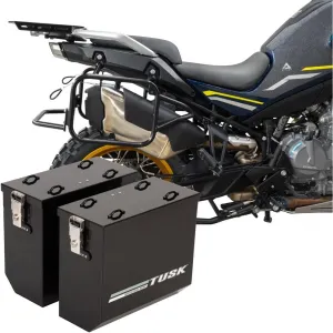 TUSK V2 Aluminum Pannier Boxes with Steel Pannier Racks- Fits CFMOTO IBEX 800 2023-2025 - Includes Lid Handles (Medium, Black)