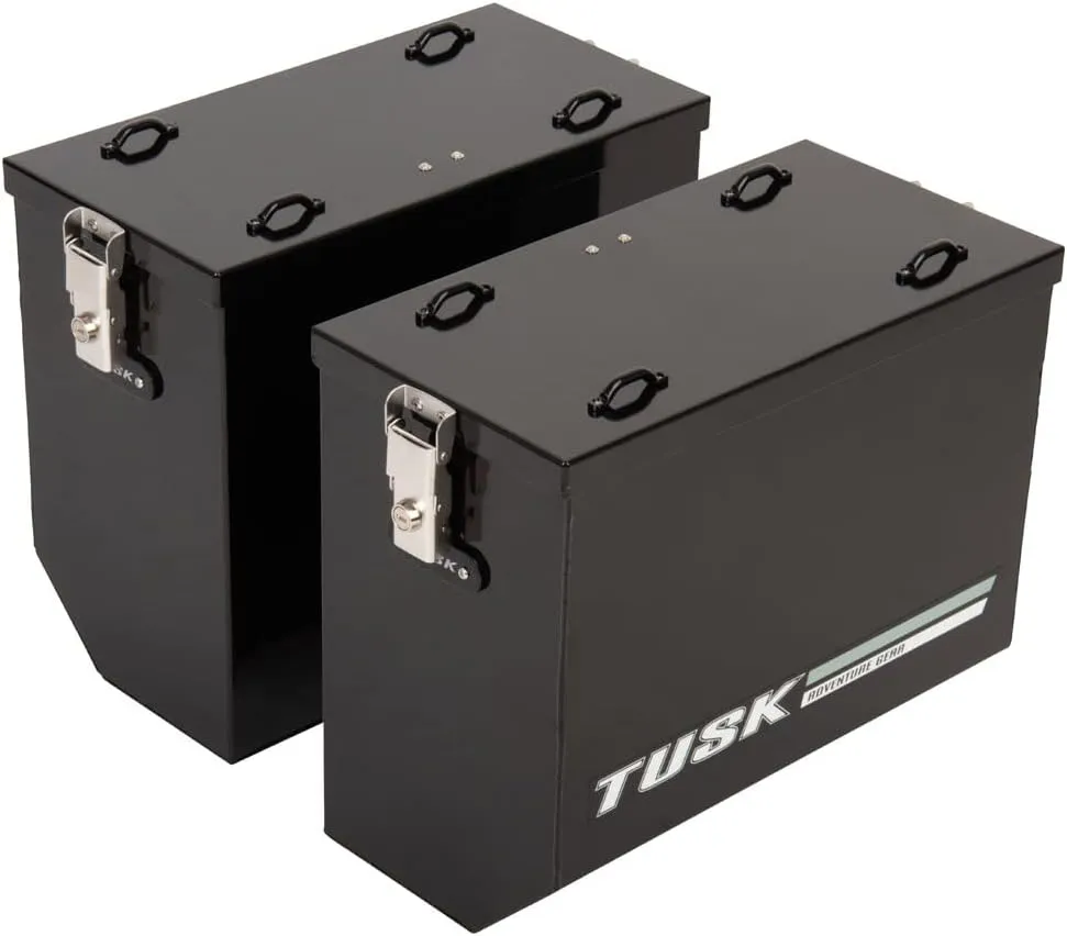 TUSK V2 Aluminum Pannier Boxes with Steel Pannier Racks- Fits CFMOTO IBEX 800 2023-2025 - Includes Lid Handles (Medium, Black)