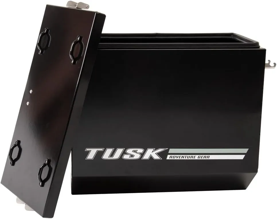 TUSK V2 Aluminum Pannier Boxes with Steel Pannier Racks- Fits CFMOTO IBEX 800 2023-2025 - Includes Lid Handles (Medium, Black)