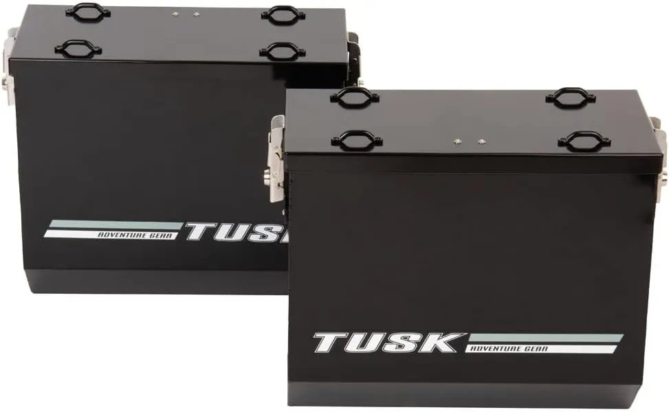 TUSK V2 Aluminum Pannier Boxes with Steel Pannier Racks- Fits CFMOTO IBEX 800 2023-2025 - Includes Lid Handles (Medium, Black)