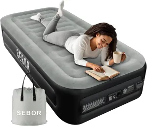 Twin Air Bed with Built-in Pump, 18" Durable Self-Inflating Air Mattress with High-Speed Air Pump, Comfortable Blow Up Mattress, Inflatable Bed for Guests, Camping, Travel