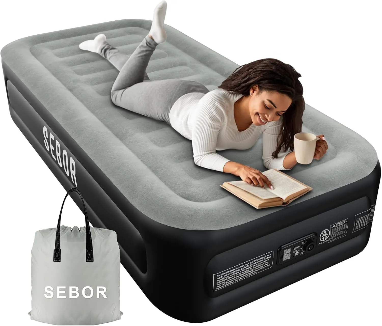 Twin Air Bed with Built-in Pump, 18" Durable Self-Inflating Air Mattress with High-Speed Air Pump, Comfortable Blow Up Mattress, Inflatable Bed for Guests, Camping, Travel