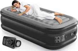 Twin Air Mattress 18 Inches High King Air Bed Mattress with Built in Pump 1 Button to Start Inflate Deflate 3 Mins Fast Self Inflating Air Mattress Suitable Indoor Outdoor