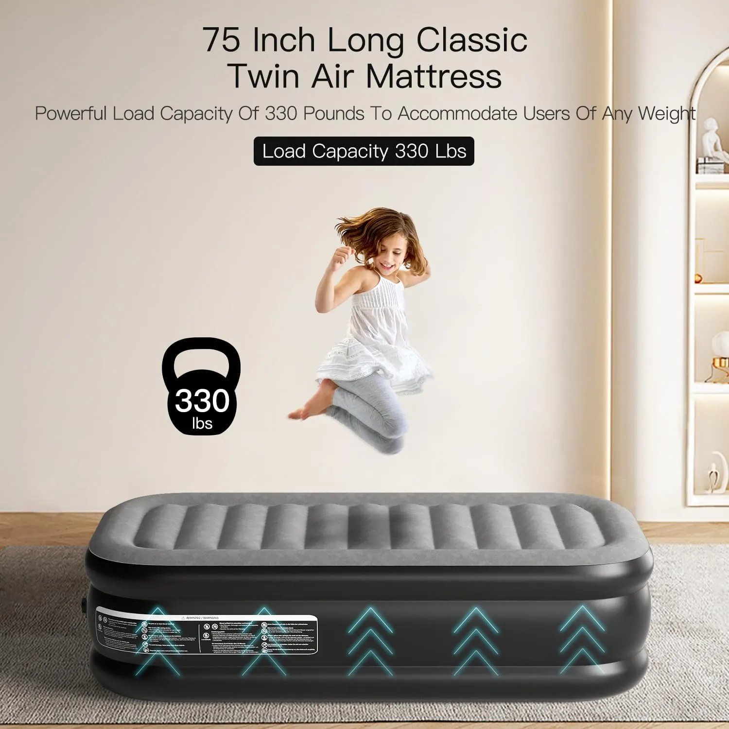 Twin Air Mattress 18 Inches High King Air Bed Mattress with Built in Pump 1 Button to Start Inflate Deflate 3 Mins Fast Self Inflating Air Mattress Suitable Indoor Outdoor