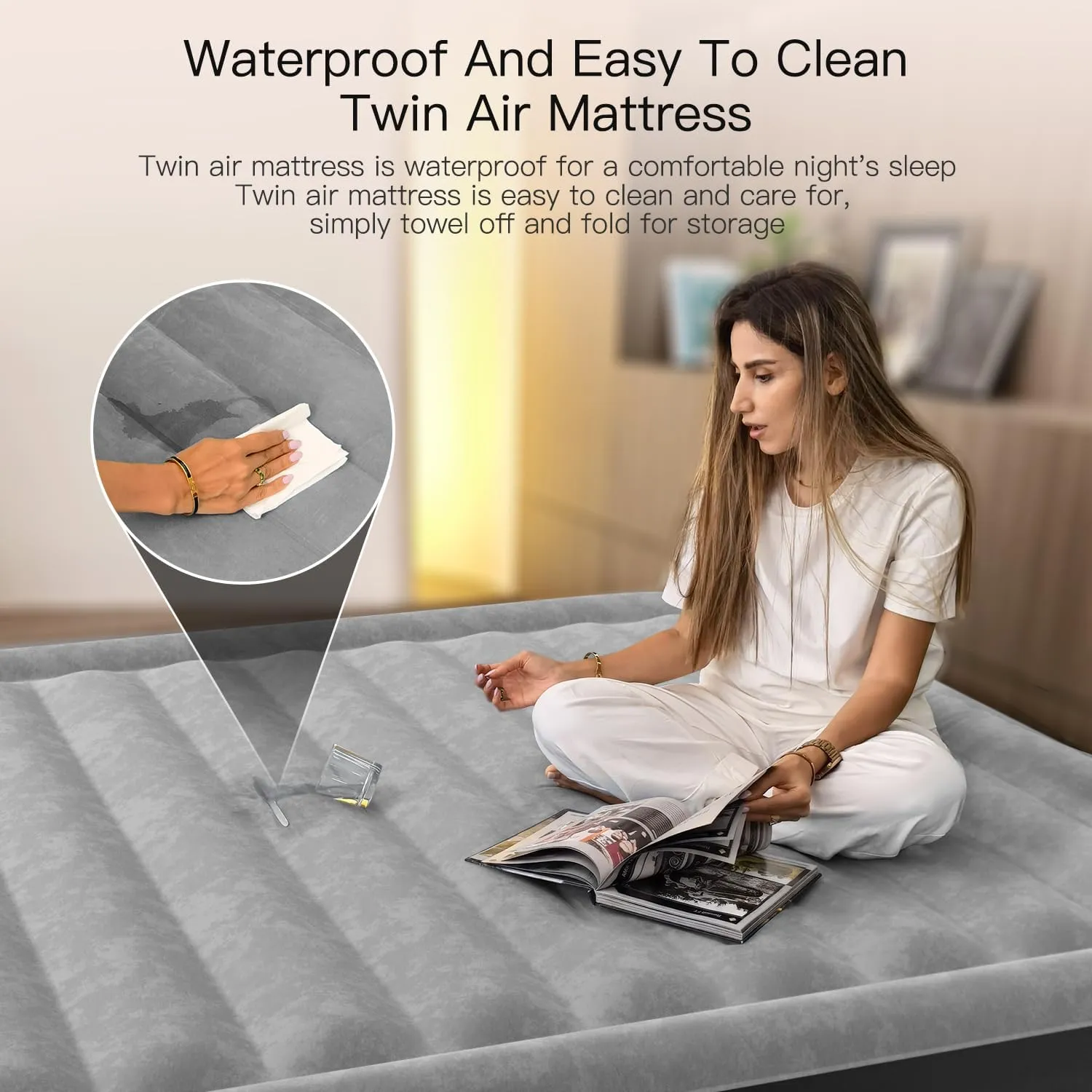 Twin Air Mattress 18 Inches High King Air Bed Mattress with Built in Pump 1 Button to Start Inflate Deflate 3 Mins Fast Self Inflating Air Mattress Suitable Indoor Outdoor