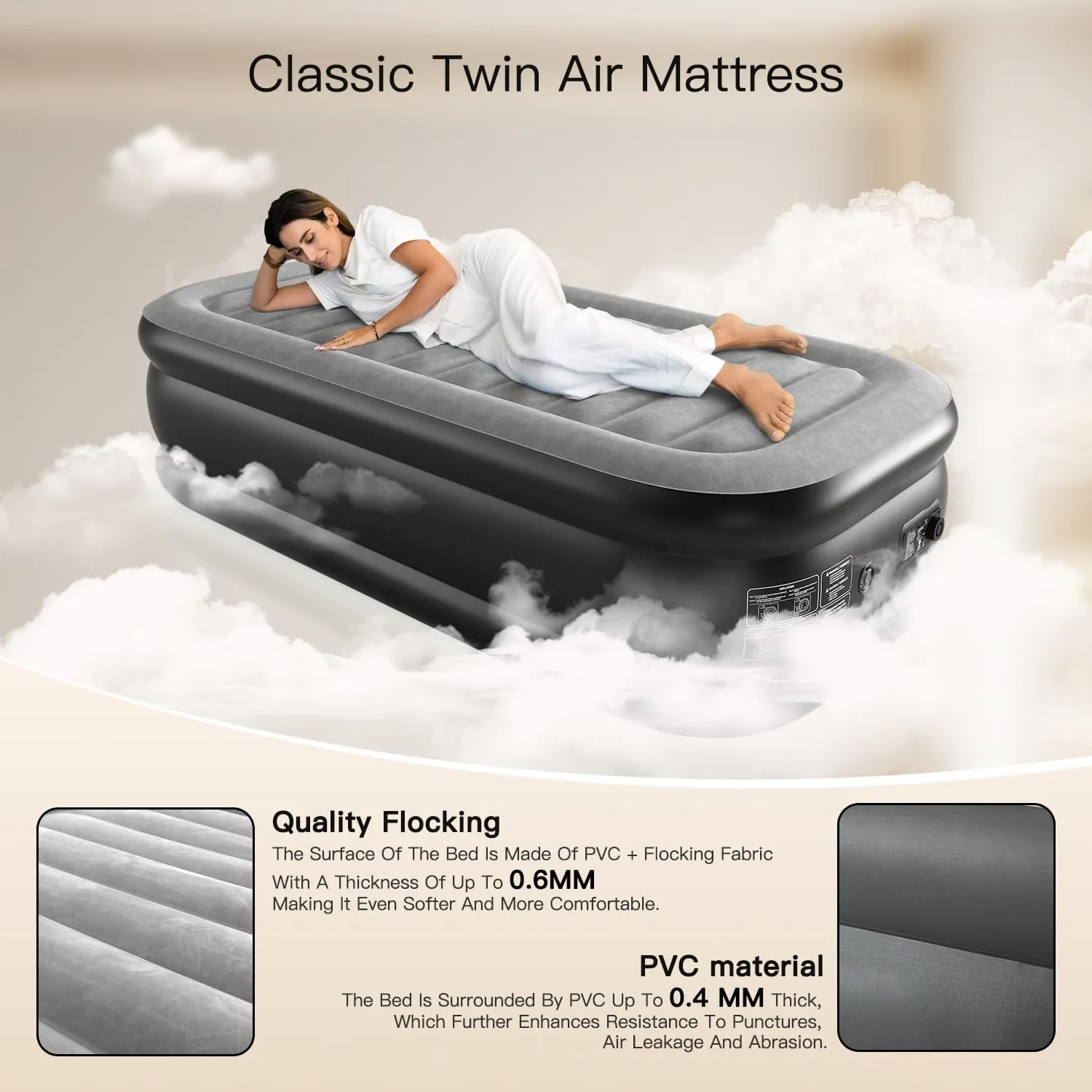 Twin Air Mattress 18 Inches High King Air Bed Mattress with Built in Pump 1 Button to Start Inflate Deflate 3 Mins Fast Self Inflating Air Mattress Suitable Indoor Outdoor