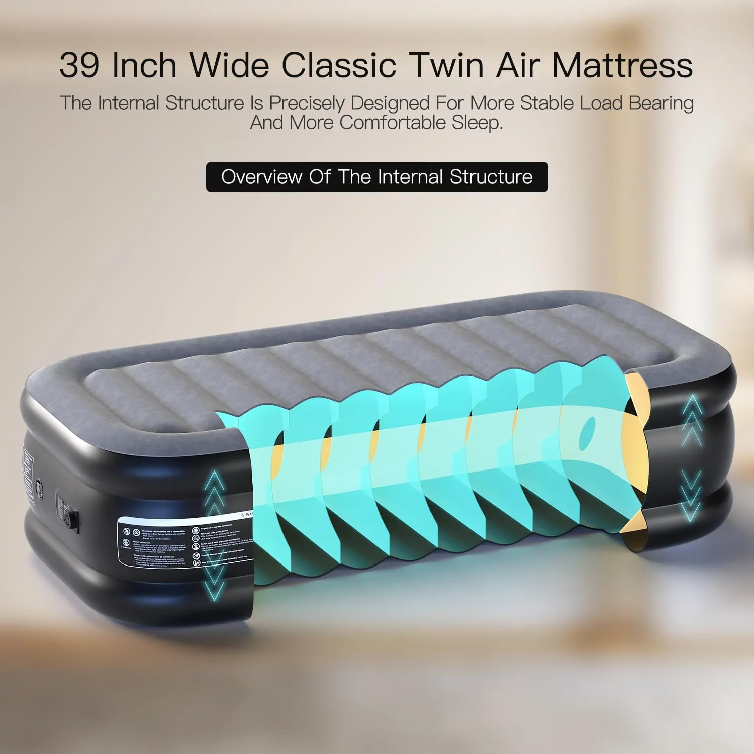 Twin Air Mattress 18 Inches High King Air Bed Mattress with Built in Pump 1 Button to Start Inflate Deflate 3 Mins Fast Self Inflating Air Mattress Suitable Indoor Outdoor