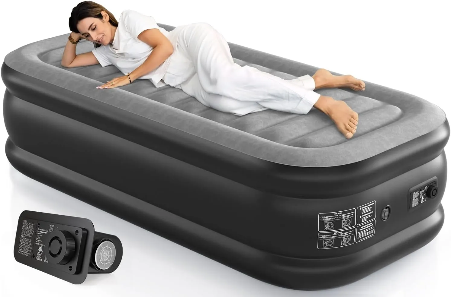Twin Air Mattress 18 Inches High King Air Bed Mattress with Built in Pump 1 Button to Start Inflate Deflate 3 Mins Fast Self Inflating Air Mattress Suitable Indoor Outdoor