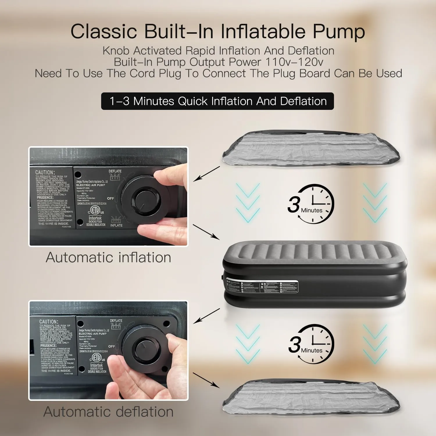 Twin Air Mattress 18 Inches High King Air Bed Mattress with Built in Pump 1 Button to Start Inflate Deflate 3 Mins Fast Self Inflating Air Mattress Suitable Indoor Outdoor