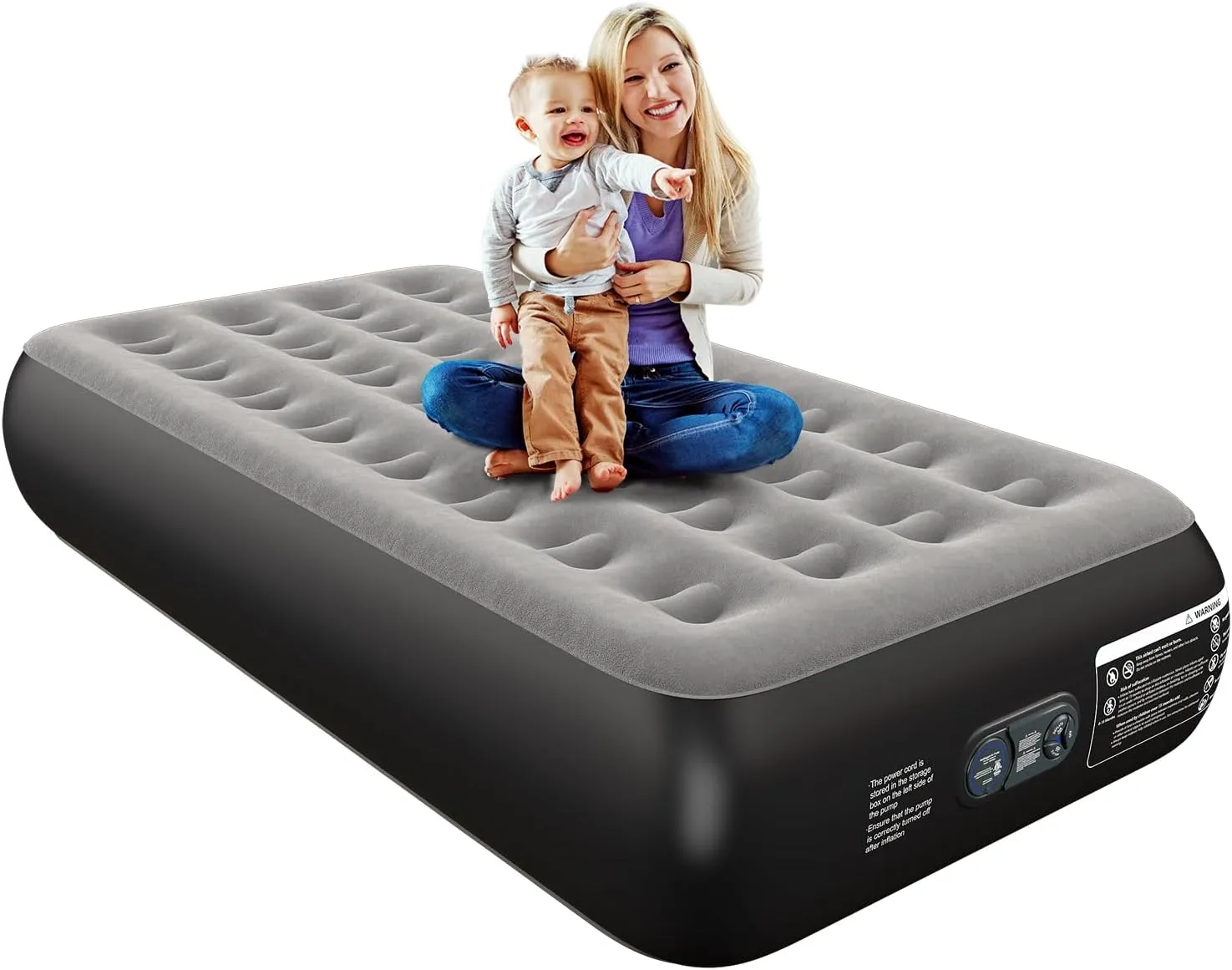 Twin Air Mattress Twin with Built in Pump 13" Double Height Inflatable Mattress with Soft Flocked Top & Carry Bag Adjustable Blow Up Mattress Portable Air Bed for Guest Indoor Travel-Black