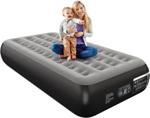Twin Air Mattress Twin with Built in Pump 13" Double Height Inflatable Mattress with Soft Flocked Top & Carry Bag Adjustable Blow Up Mattress Portable Air Bed for Guest Indoor Travel-Black
