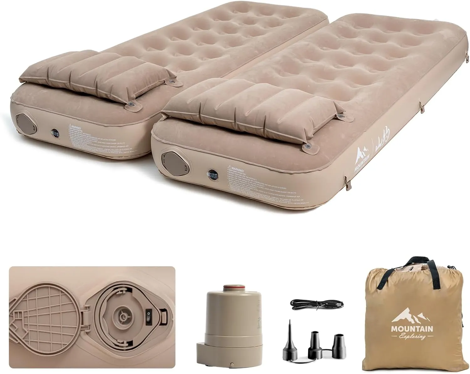 Twin Air Mattress with Built-in Pump 20", 10” Queen Size Inflatable Airbed Double Twin High Adjustable Blow Up Mattress, Durable Self Inflating Air Mattress Waterproof