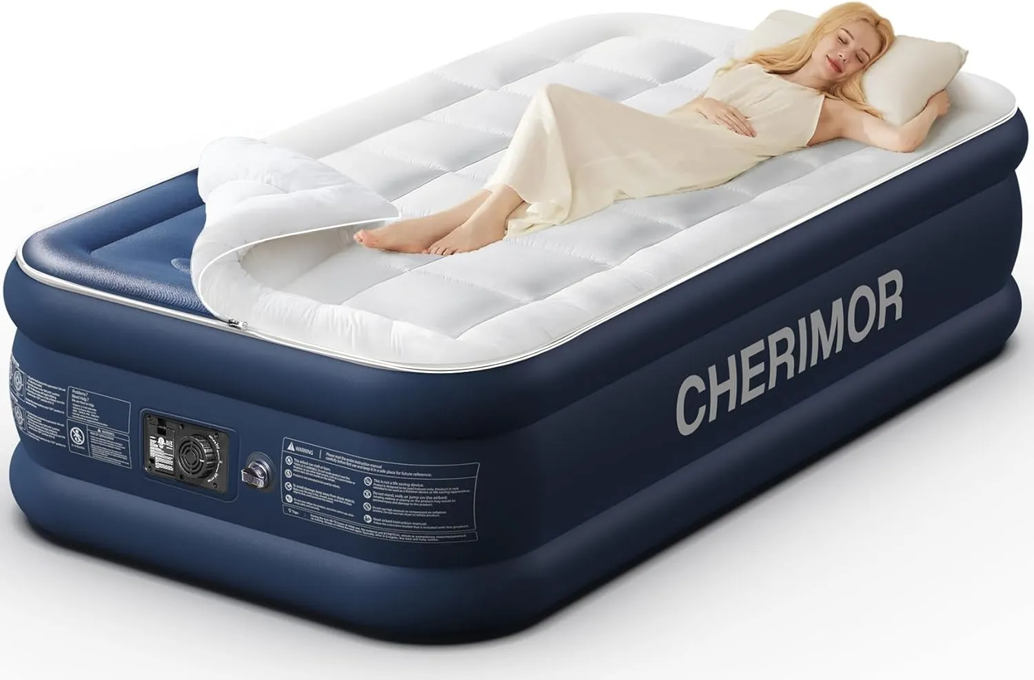 Twin Air Mattress with Built-in Pump & Luxury Quilted Topper (Washable & Detachable), 20" Raised Comfort, 450lb Support, 2.5 Min Fast Inflate, Blow up Mattress for Guest Camping & Sleepover