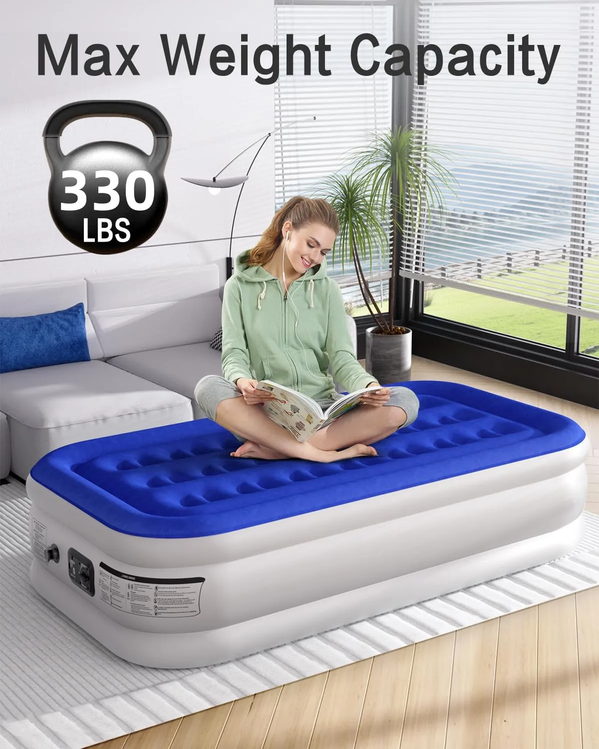 Twin Air Mattress with Built in Pump Luxurious Comfort 16" Raised Inflatable Mattress Twin Airbed Blow Up Mattress for Home and Guests 75"*39"*16"Air Bed 2 Mins Fast Inflate/Deflate 330 lbs Max