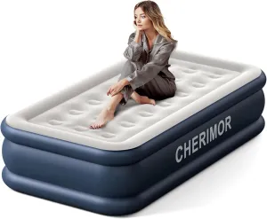 Twin Air Mattress with Built in Pump Raised 18" Fast Self Inflatable Blow Up Mattress, 440lb Support, Comfort Air Bed with Carry Bag for Guest, Camping, Travel & Home, Colchon Inflable, Blue
