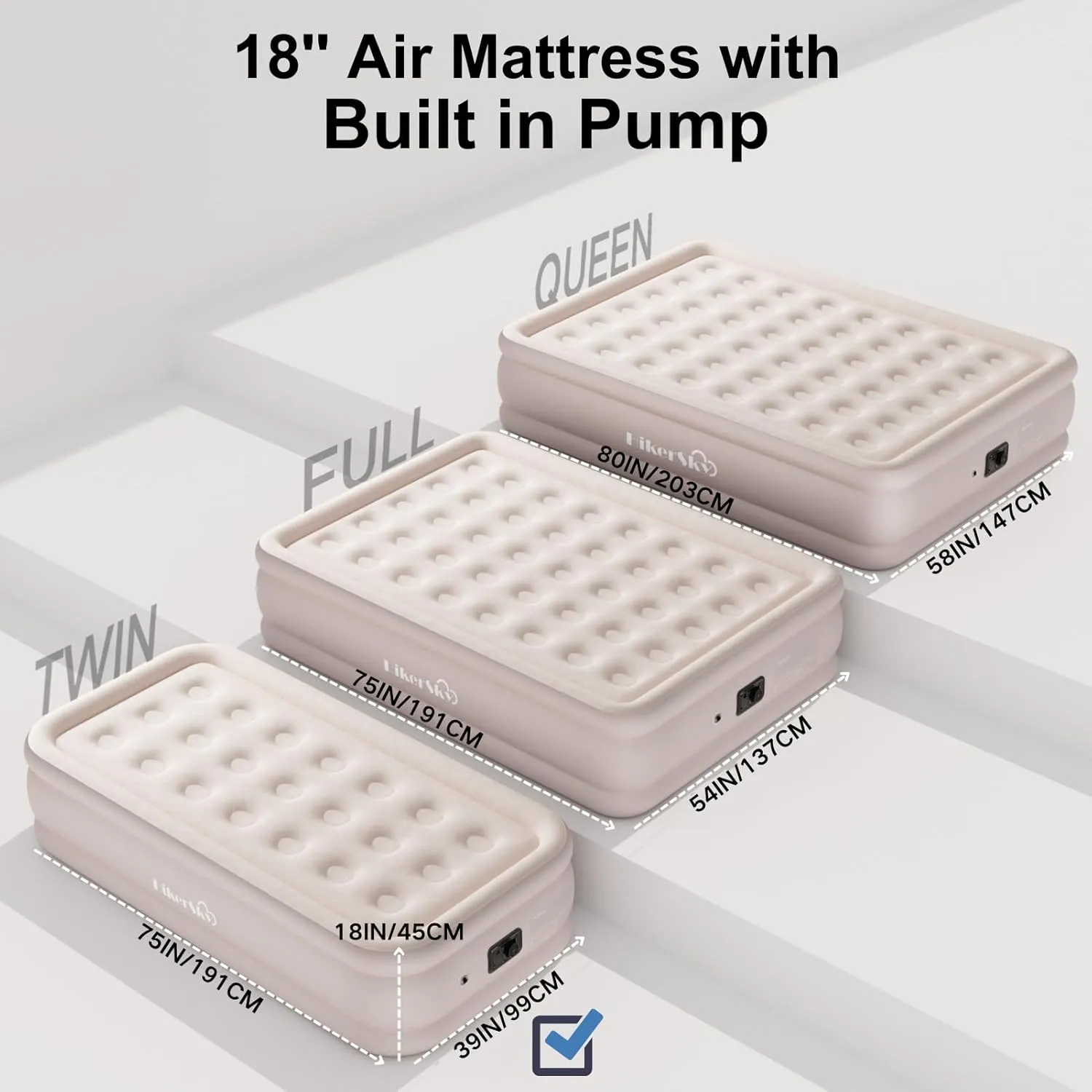 Twin Air Mattress with Built-in Pump, Single Air Bed with Portable Storage Bag, 18'' Blow up Mattress Suitable for Home and Guests, Top Flocking, 18" Twin Yellowish Brown
