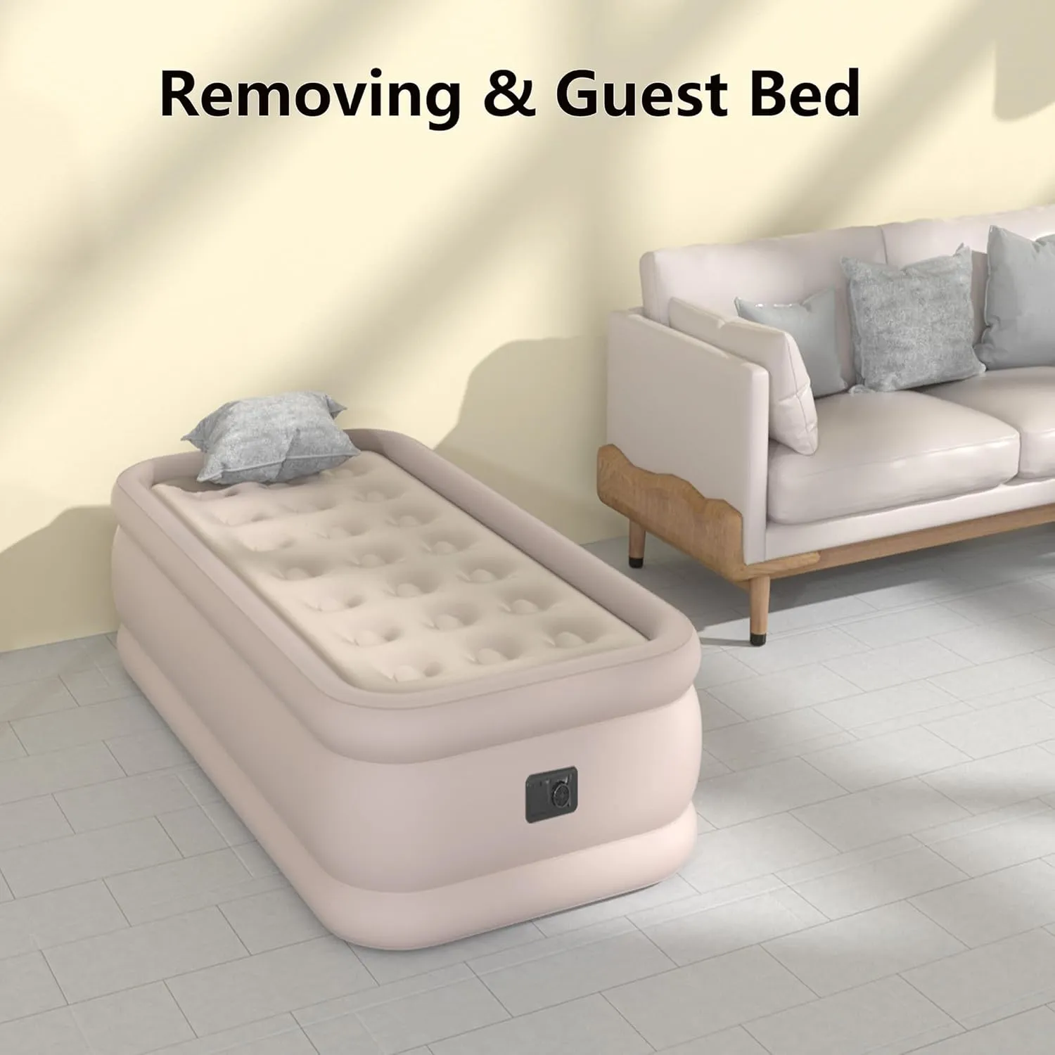 Twin Air Mattress with Built-in Pump, Single Air Bed with Portable Storage Bag, 18'' Blow up Mattress Suitable for Home and Guests, Top Flocking, 18" Twin Yellowish Brown
