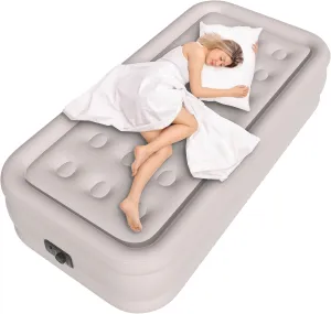 Twin Air Mattress with Built-in Pump, Single Air Bed with Portable Storage Bag, 18'' Blow up Mattress Suitable for Home and Guests, Top Flocking, 18" Twin Yellowish Brown