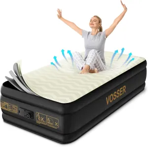 Twin Air Mattress with Built-in Pump,18'' Foam Topper Blow Up Mattress,Luxury Inflatable Mattress 2 Mins Self-Inflation/Deflation - Breathable and Flatness-Free for Camping, Home & Guests