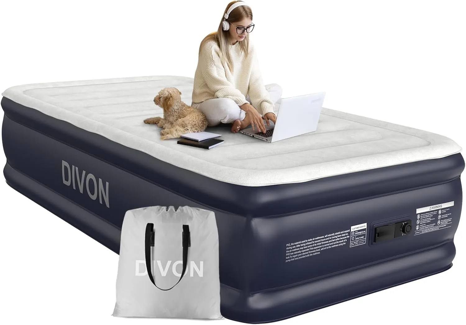 Twin Air Mattress with Built-in Pump,18''Raised Blow Up Mattress 2 Mins Self Inflation/Deflation,Upgraded Thicker Inflatable Mattress，Flocked Top Air Bed with Storage Bag for Guests,Home，Camping