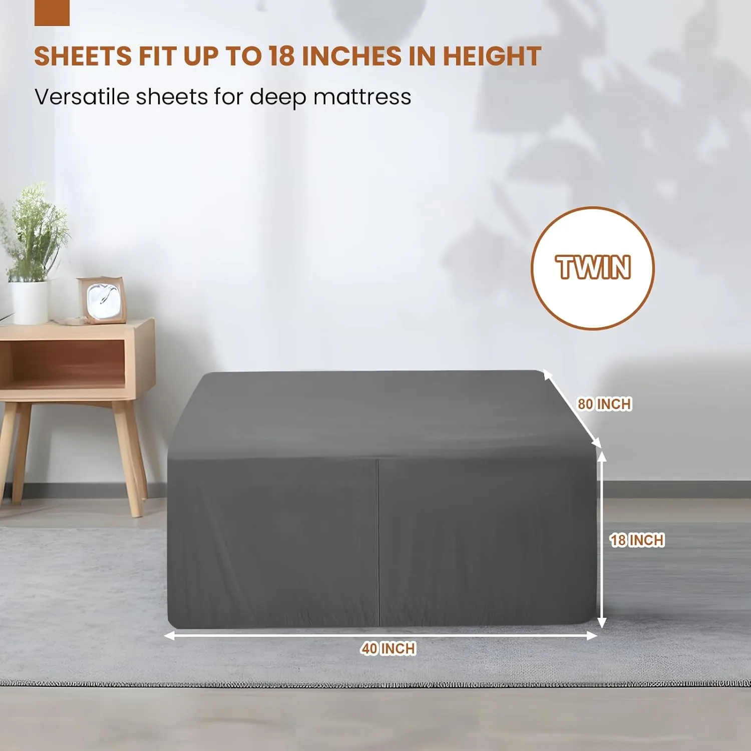 Twin Sheet for Air Mattress, 18'' Deep Soft Air Mattress Sheets- Inflatable Without Removal, Breathable Air Bed Mattress Cover Topper Protector, Fitted Sheet Full with Elastic Loop Hem, Gray
