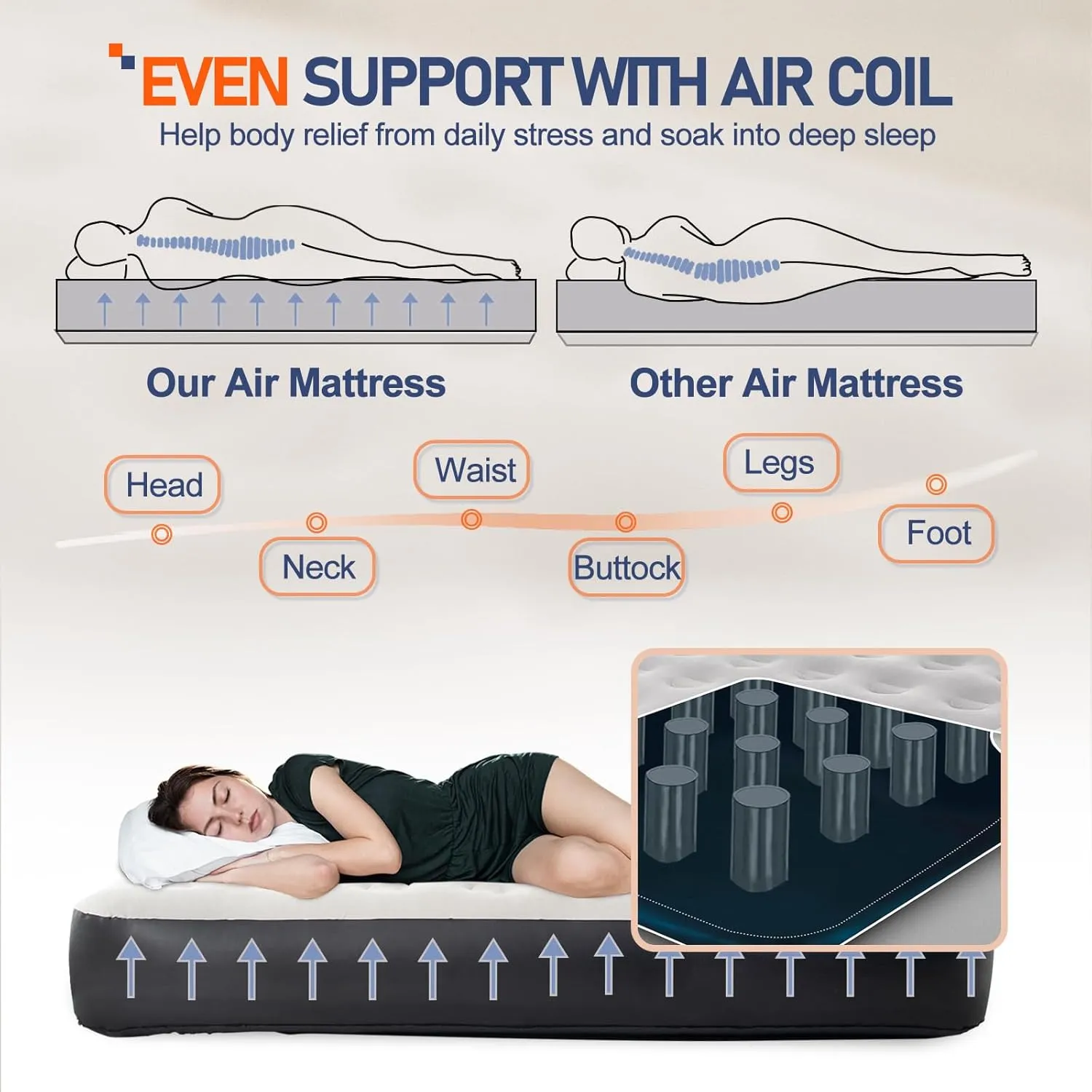 Twin Size Air Mattress with Built-in Pump, Inflatable Bed Blow Up Mattress for Camping