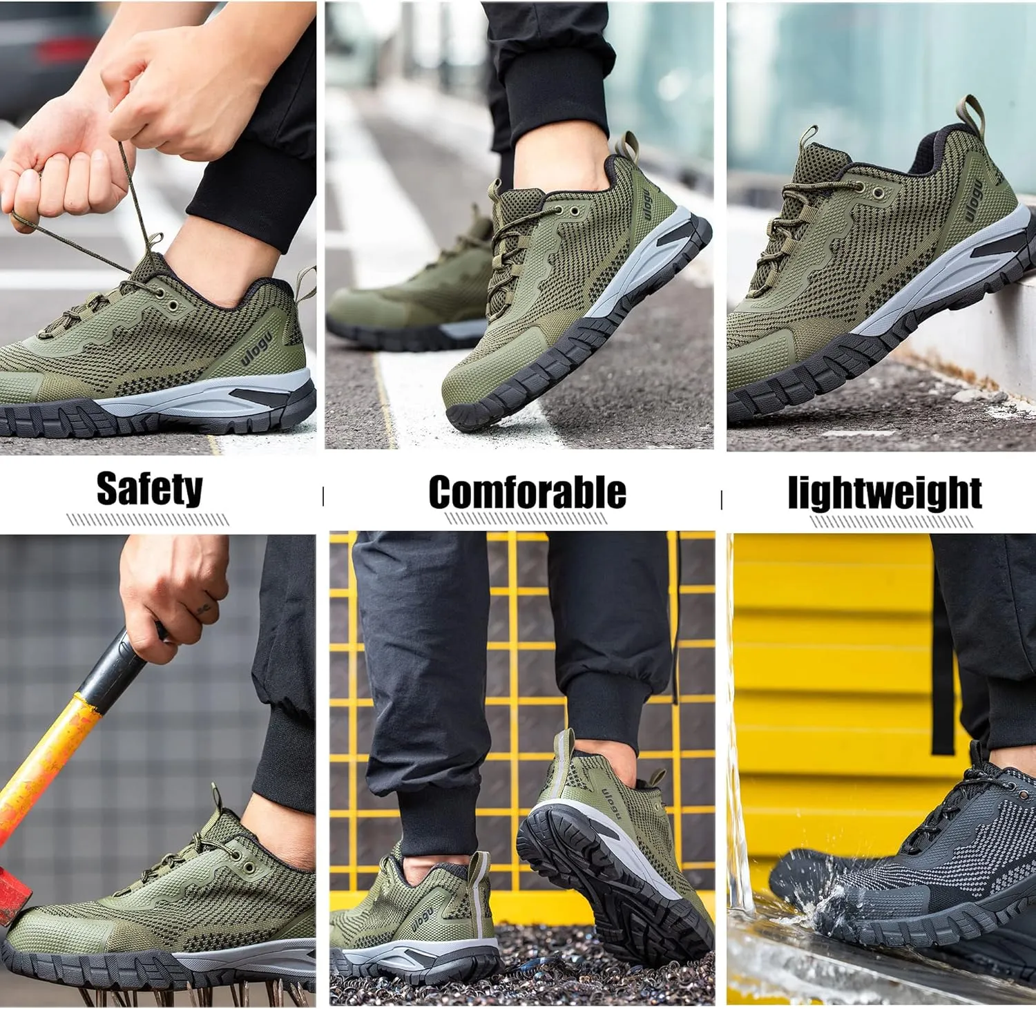 ulogu Waterproof Steel Toe Shoes for Men Comfy Lightweight Non Slip Safety Work Sneakers 6-Month Warranty