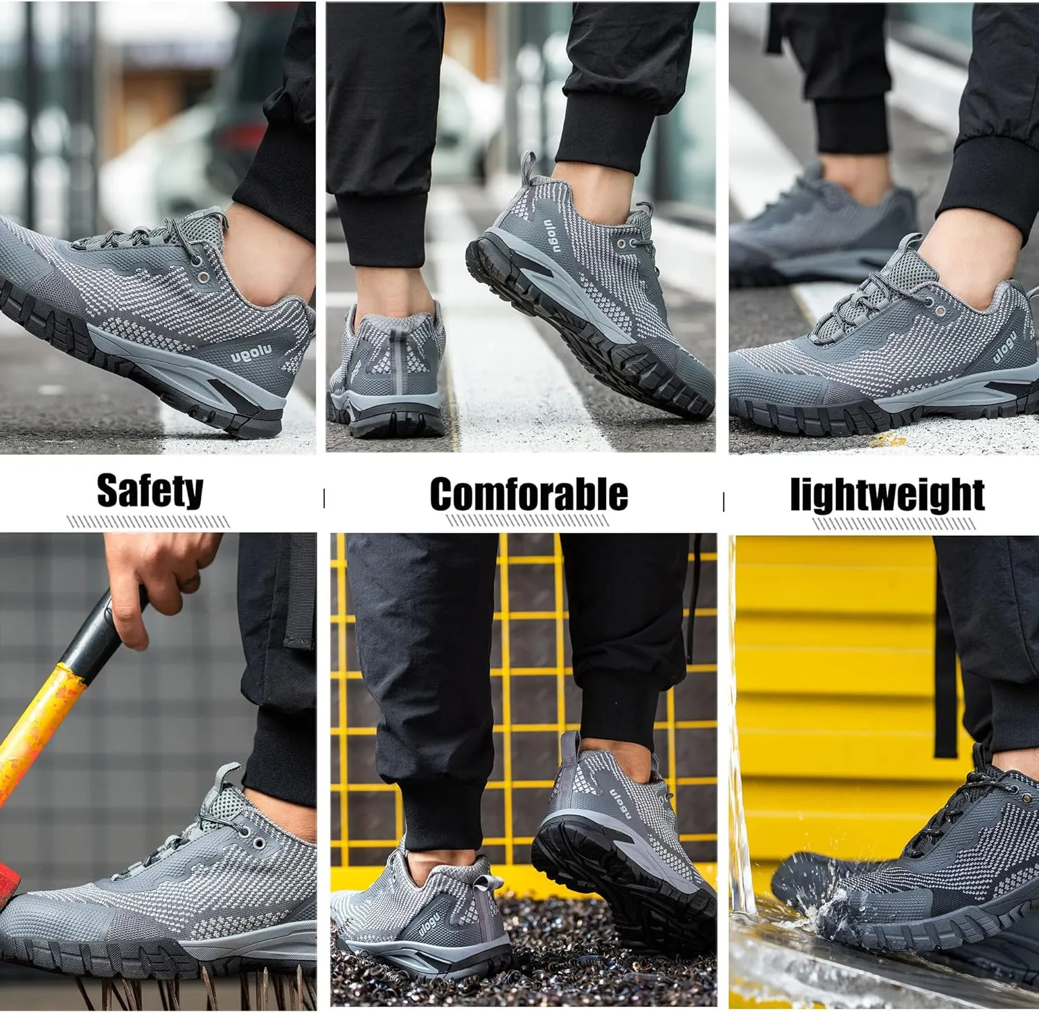 ulogu Waterproof Steel Toe Shoes for Men Comfy Lightweight Non Slip Safety Work Sneakers 6-Month Warranty