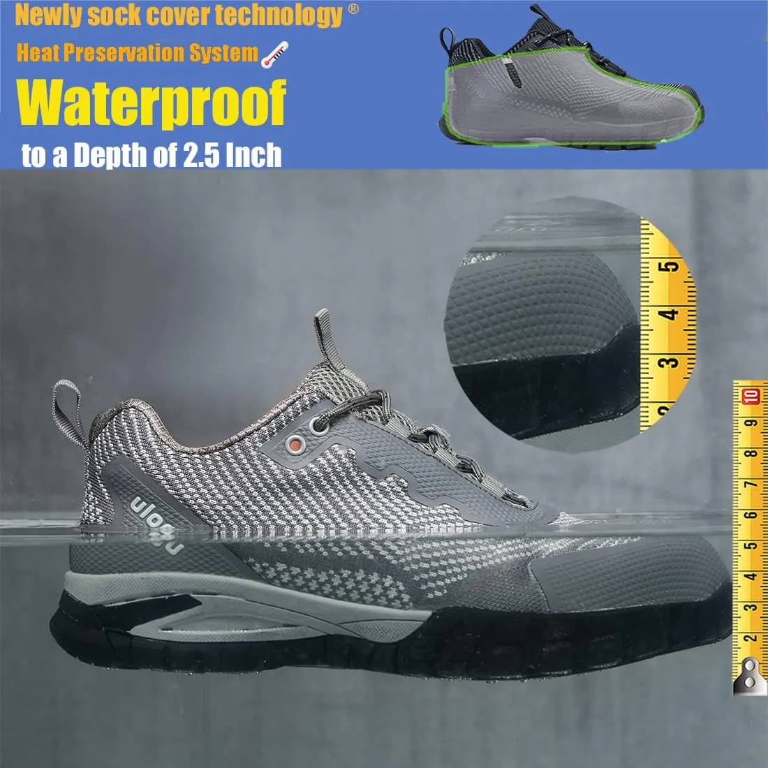ulogu Waterproof Steel Toe Shoes for Men Comfy Lightweight Non Slip Safety Work Sneakers 6-Month Warranty