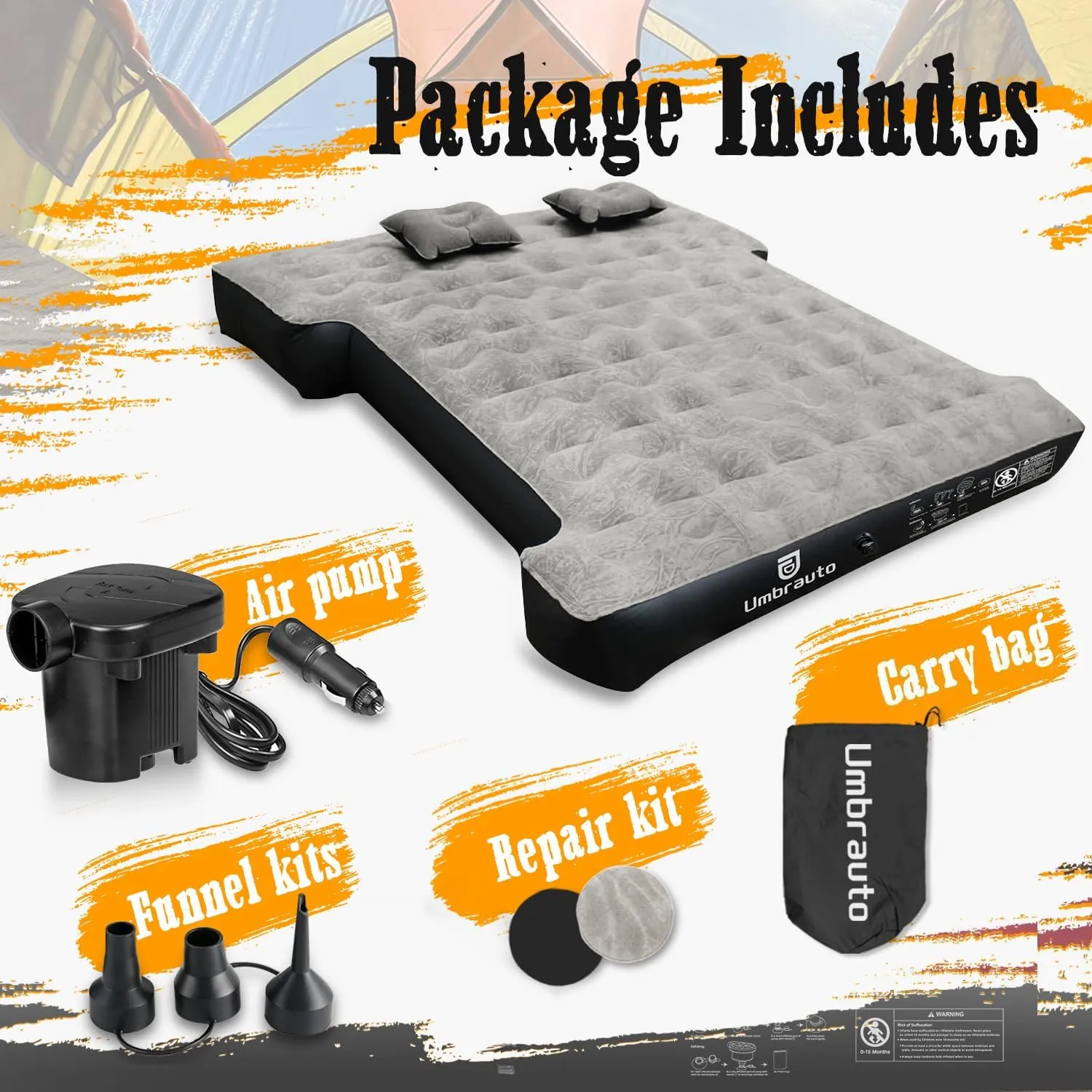 Umbrauto Air Mattress for 5-5.8 ft Full-Size Short Truck Beds, Inflatable Truck Tent Airbed with Pump, Pickup Camper Air Bed for Camping