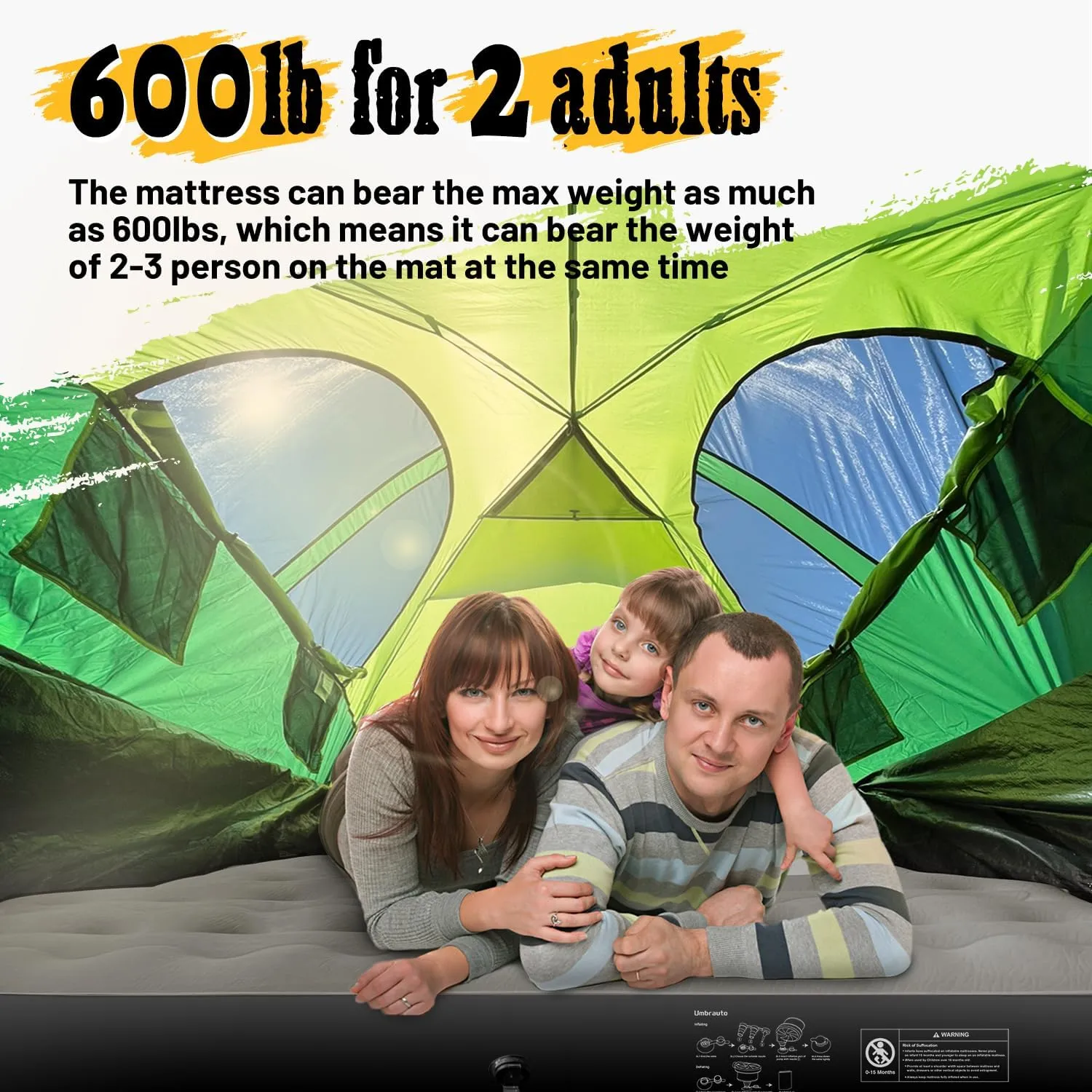 Umbrauto Air Mattress for 5-5.8 ft Full-Size Short Truck Beds, Inflatable Truck Tent Airbed with Pump, Pickup Camper Air Bed for Camping
