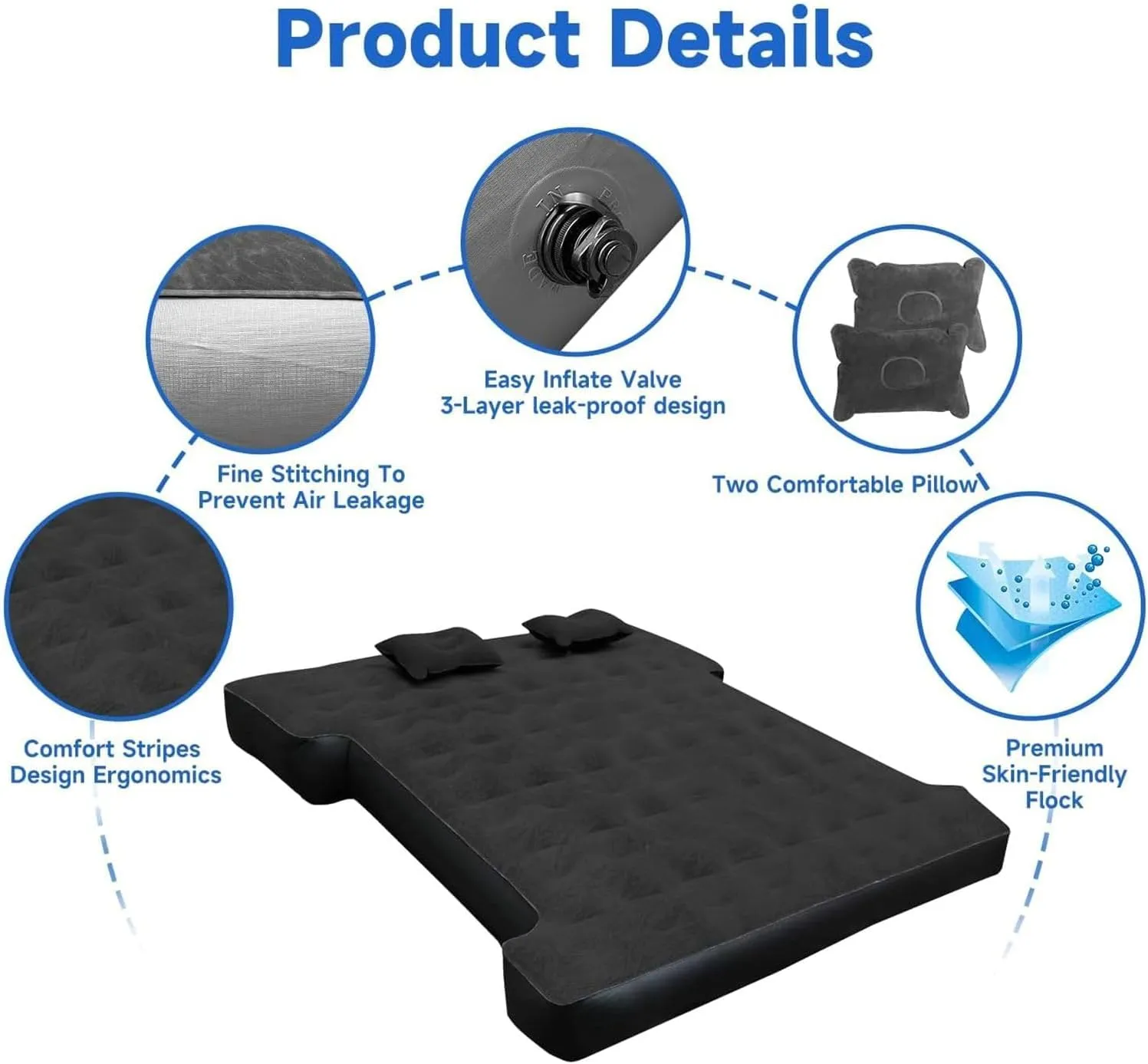 Umbrauto Air Mattress for 5.5-5.8 ft Full-Size Short Truck Beds, Inflatable Truck Tent Airbed with Pump, Pickup Camper Air Bed for Camping
