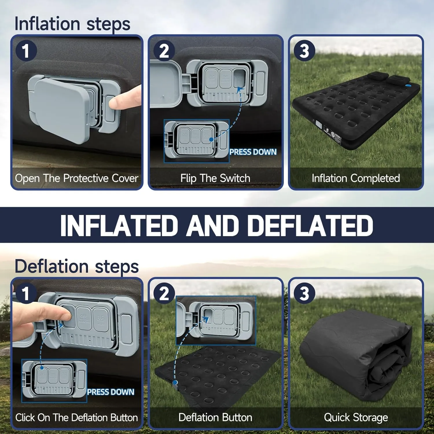 Umbrauto Air Mattress for 5.5-6.5 ft Short Bed Full-Size Trucks, Pickup Truck Airbed Mattress with Wireless Rechargeable Pump for Outdoor Travel