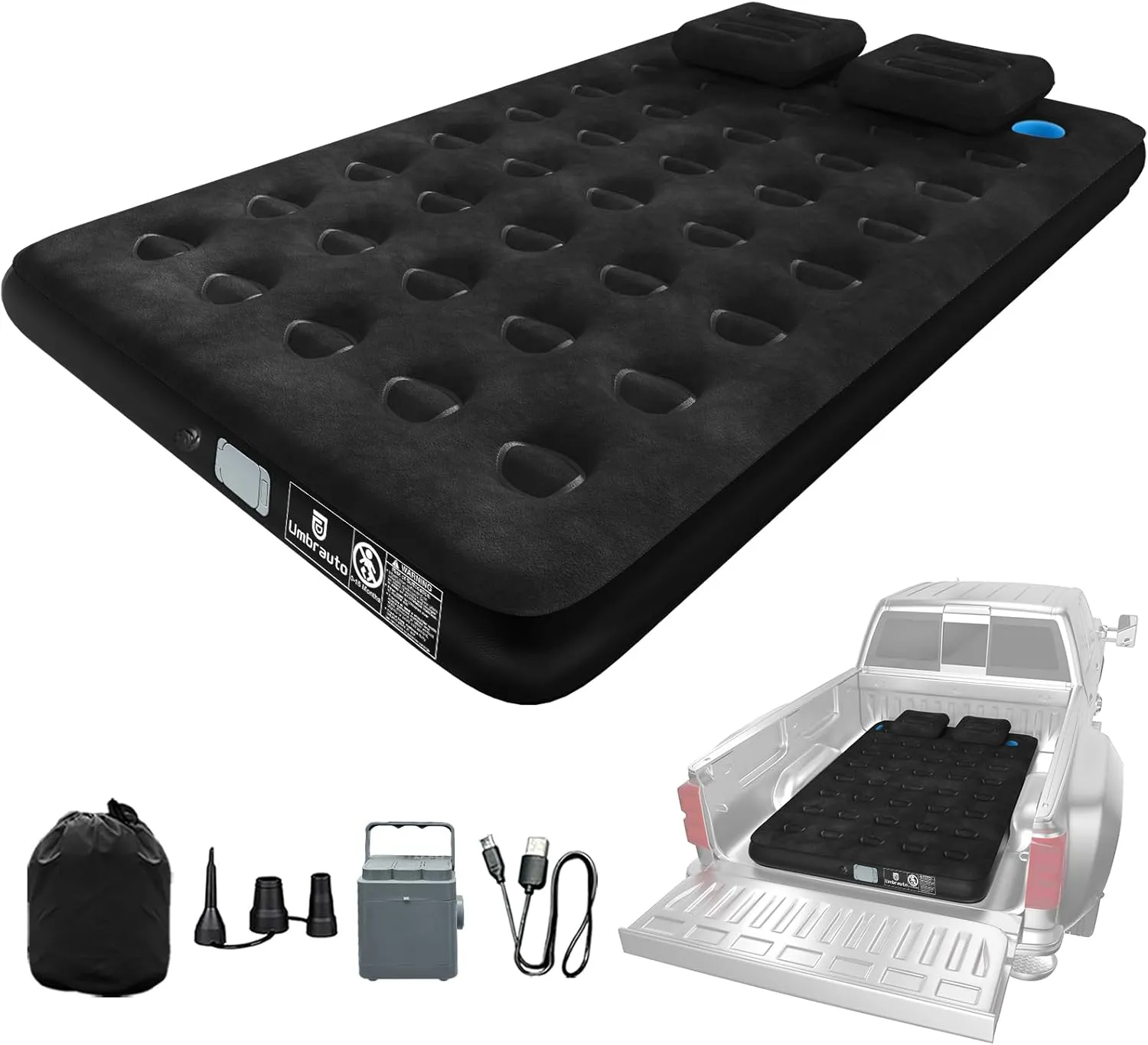 Umbrauto Air Mattress for 5.5-6.5 ft Short Bed Full-Size Trucks, Pickup Truck Airbed Mattress with Wireless Rechargeable Pump for Outdoor Travel