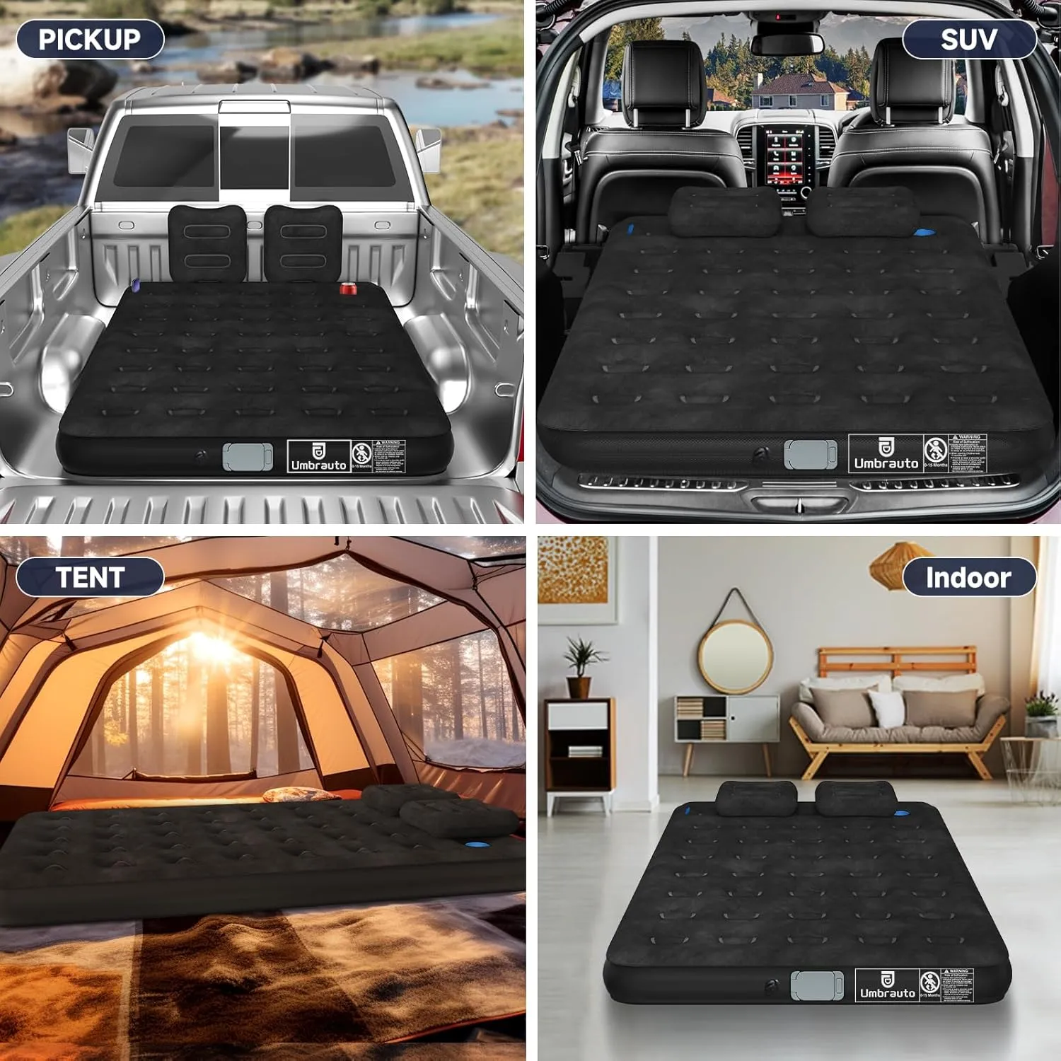 Umbrauto Air Mattress for 5.5-6.5 ft Short Bed Full-Size Trucks, Pickup Truck Airbed Mattress with Wireless Rechargeable Pump for Outdoor Travel