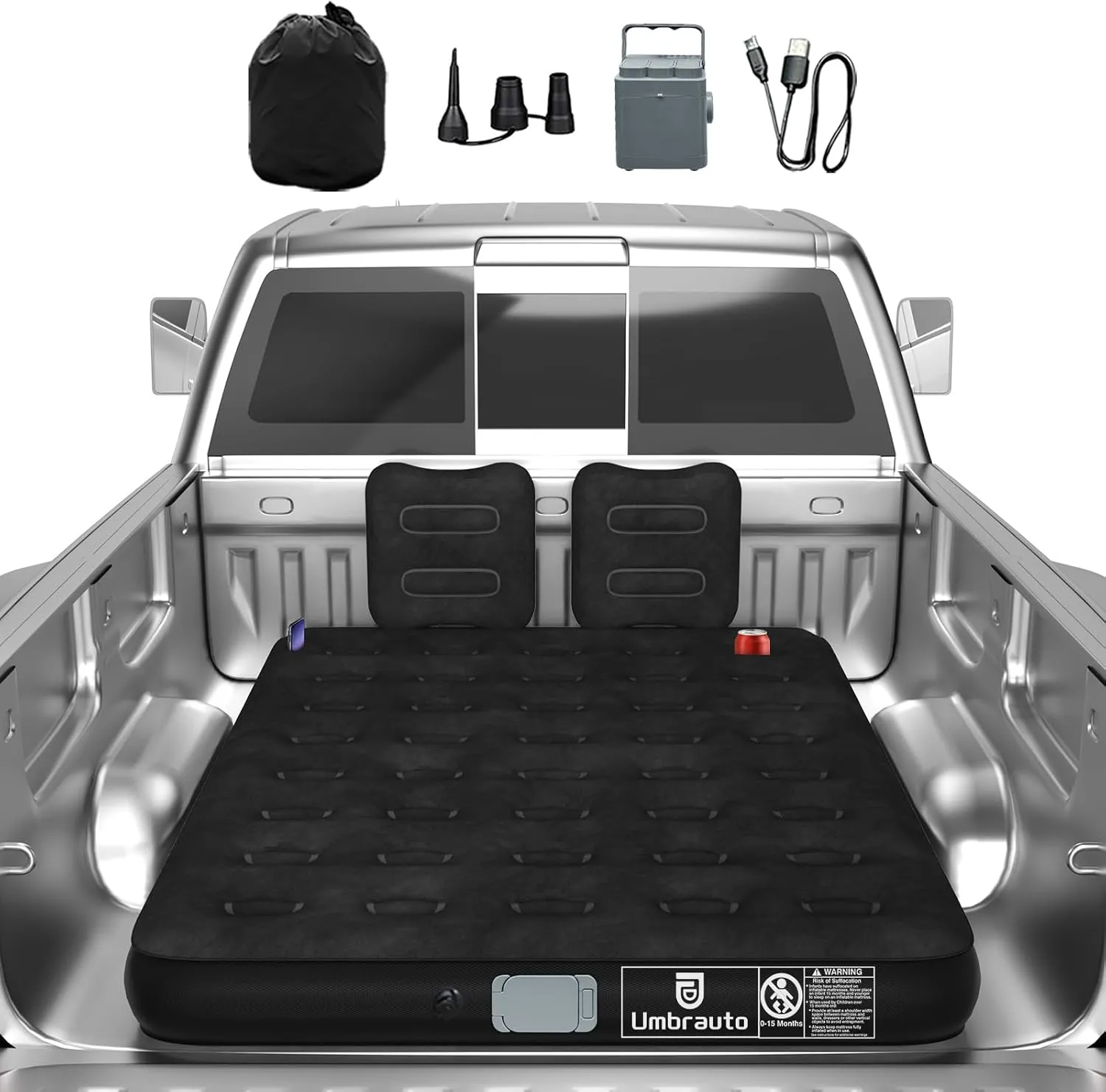 Umbrauto Air Mattress for 5.5-6.5 ft Short Bed Full-Size Trucks, Pickup Truck Airbed Mattress with Wireless Rechargeable Pump for Outdoor Travel