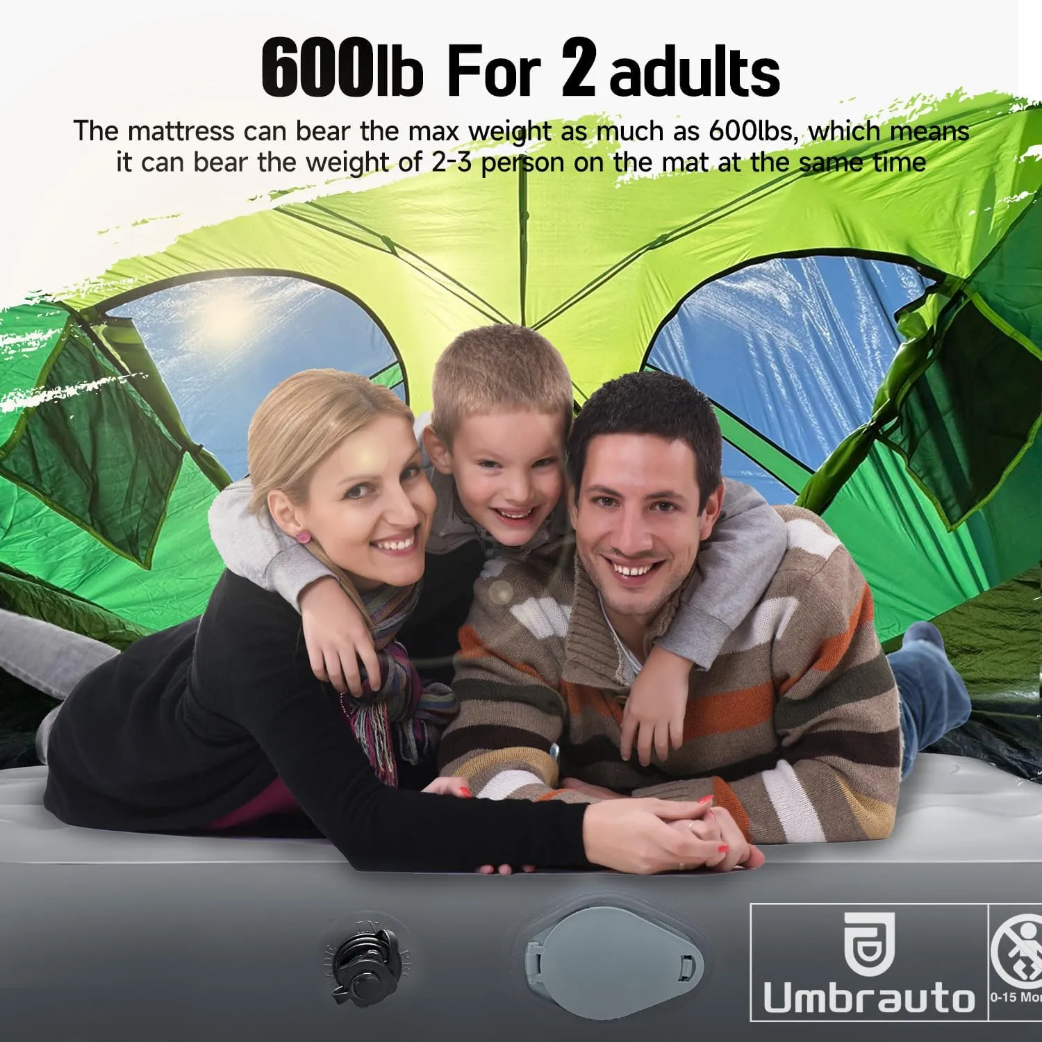 Umbrauto Built-in Pump Air Mattress for 5.5-5.8ft Full Size Short Truck Bed, Self-Inflating Suede Surface Camping Airbed for Tent Outdoor Travel Sleeping