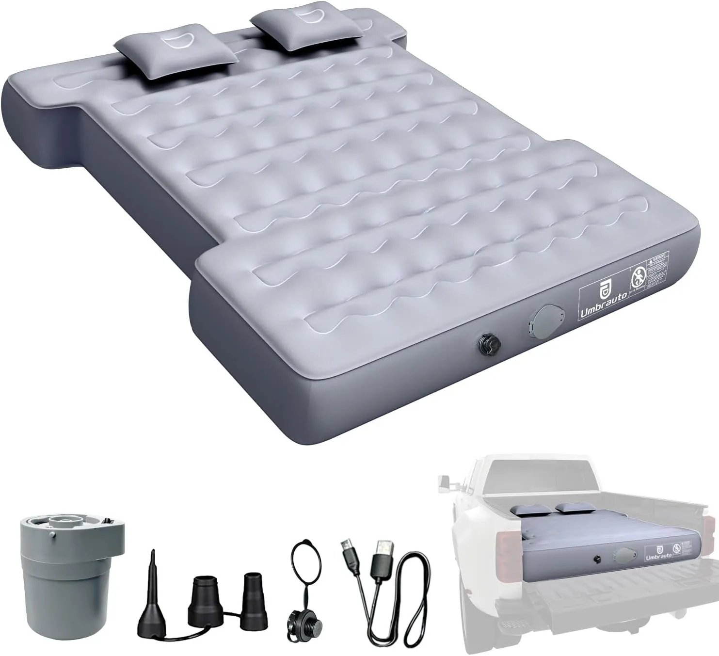 Umbrauto Built-in Pump Air Mattress for 5.5-5.8ft Full Size Short Truck Bed, Self-Inflating Suede Surface Camping Airbed for Tent Outdoor Travel Sleeping