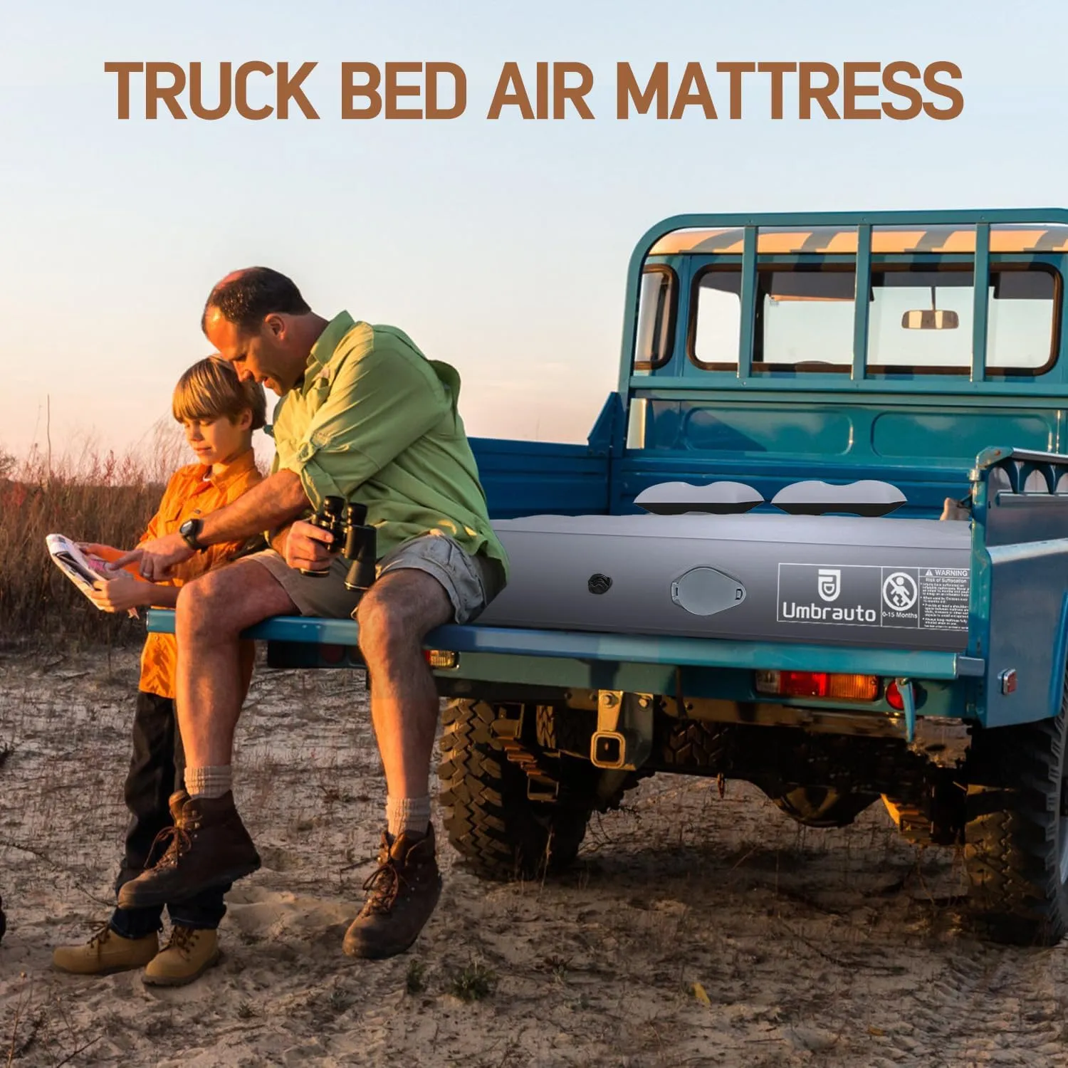 Umbrauto Built-in Pump Air Mattress for 5.5-5.8ft Full Size Short Truck Bed, Self-Inflating Suede Surface Camping Airbed for Tent Outdoor Travel Sleeping
