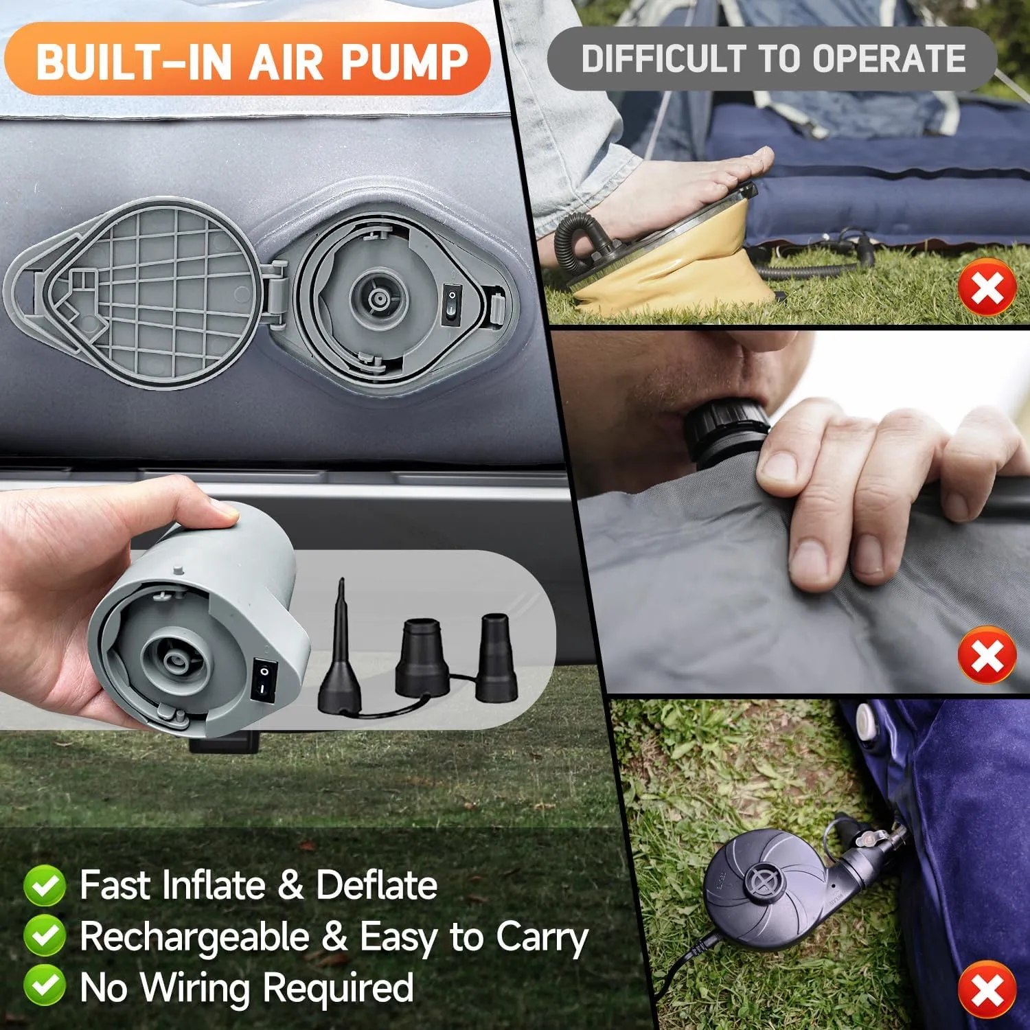 Umbrauto Built-in Pump Air Mattress for 5.5-5.8ft Full Size Short Truck Bed, Self-Inflating Suede Surface Camping Airbed for Tent Outdoor Travel Sleeping