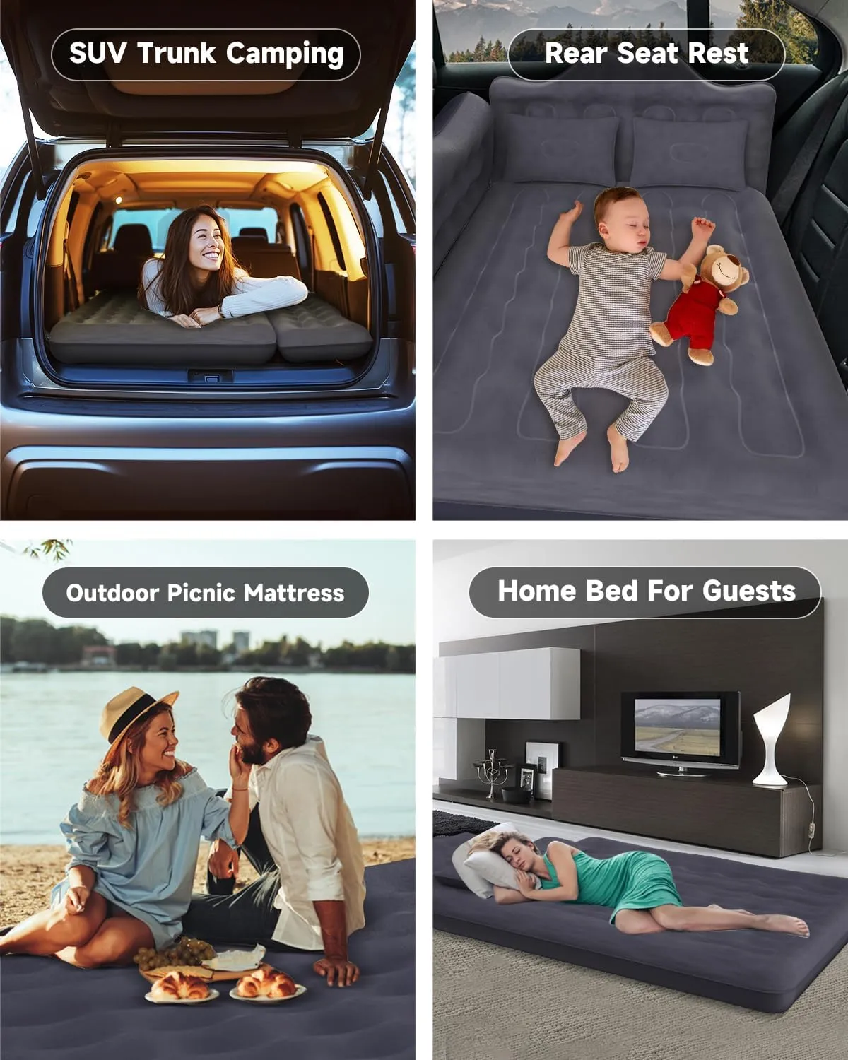 Umbrauto Inflatable Car Mattress Bed: SUV Camping Air Mattress for Truck Backseat with Pump & Pillows, Blow Up Car Sleeping Mattress for Van Back Seat