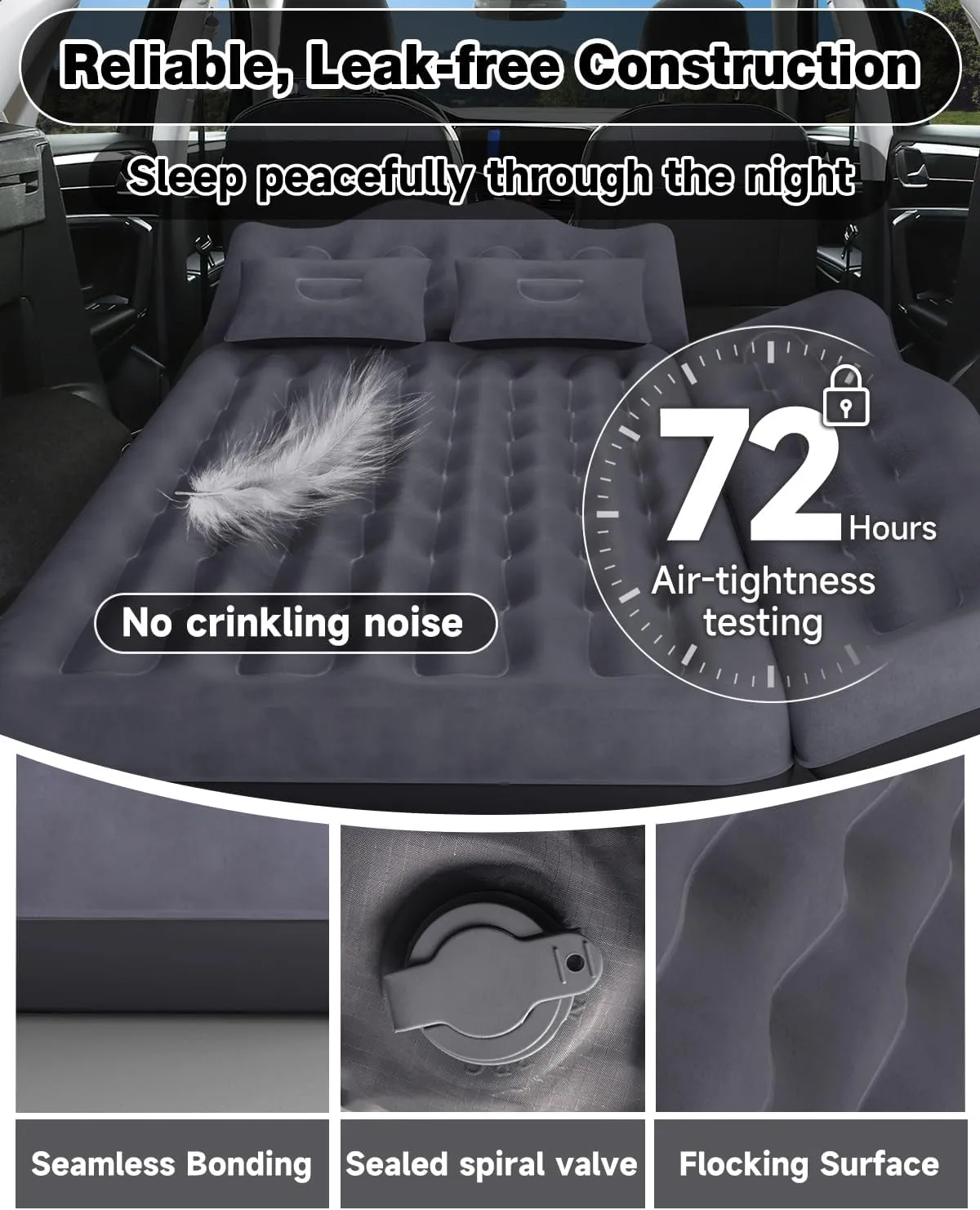 Umbrauto Inflatable Car Mattress Bed: SUV Camping Air Mattress for Truck Backseat with Pump & Pillows, Blow Up Car Sleeping Mattress for Van Back Seat