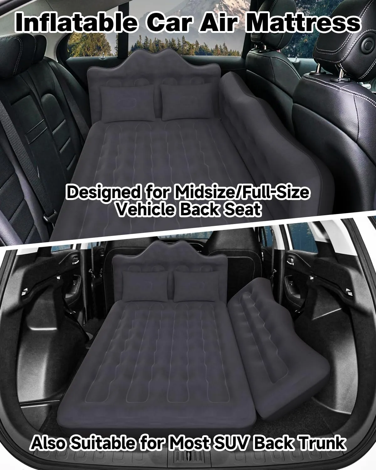 Umbrauto Inflatable Car Mattress Bed: SUV Camping Air Mattress for Truck Backseat with Pump & Pillows, Blow Up Car Sleeping Mattress for Van Back Seat