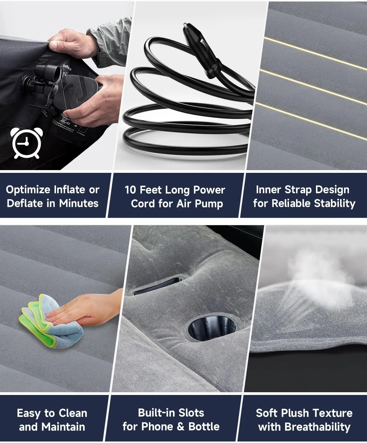 Umbrauto Mattress for Tesla Model Y: Inflatable Camping Air Mattress for SUV Travel, Portable Flocking Surface Sleeping Pad with Air Pump, Repair Patch, Storage Bag, Grey