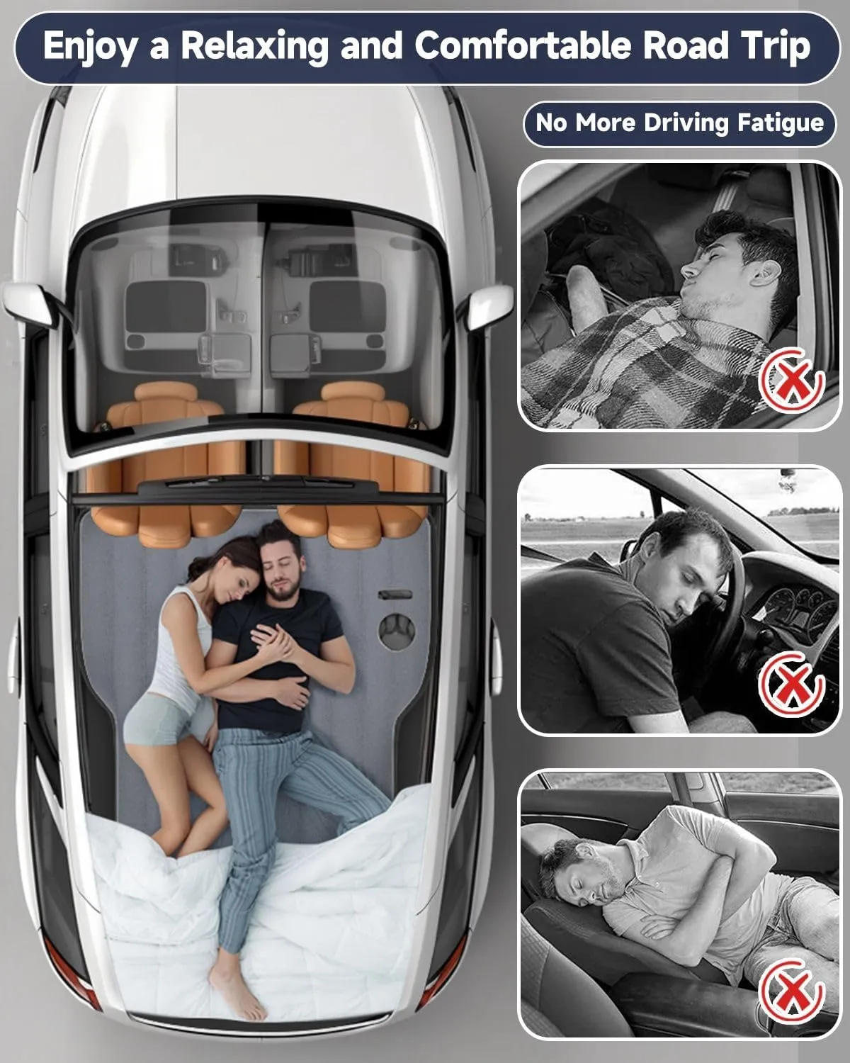 Umbrauto Mattress for Tesla Model Y: Inflatable Camping Air Mattress for SUV Travel, Portable Flocking Surface Sleeping Pad with Air Pump, Repair Patch, Storage Bag, Grey