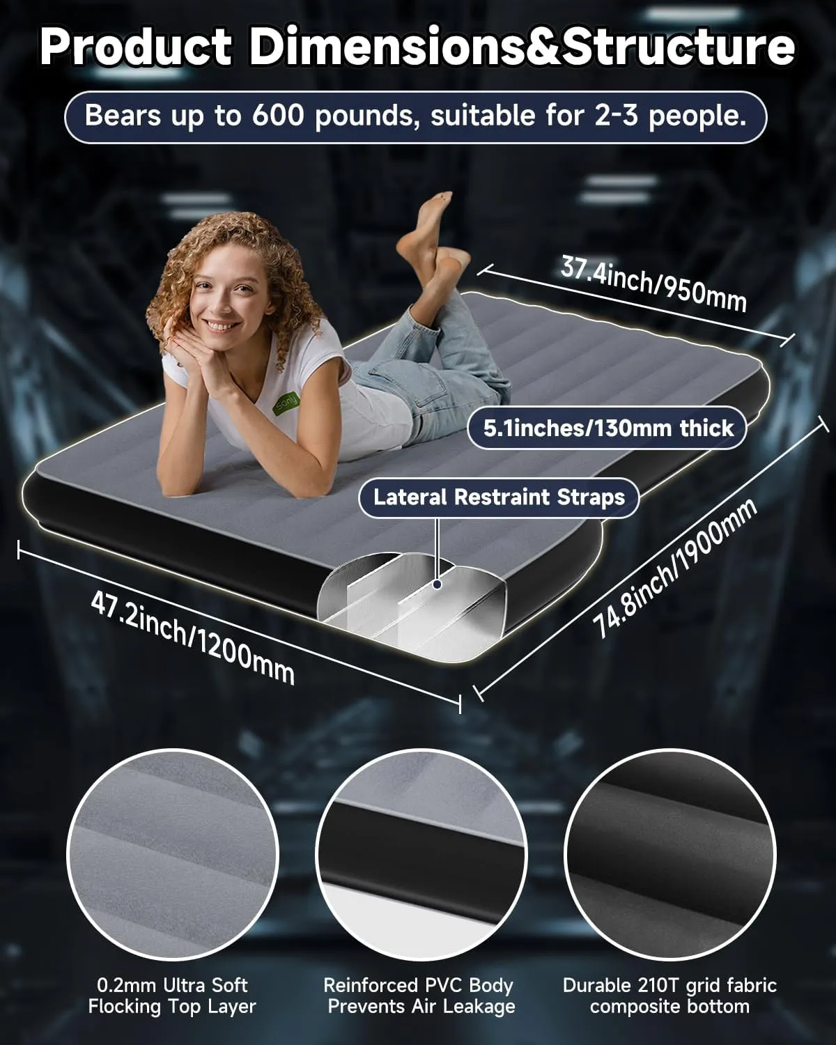 Umbrauto Mattress for Tesla Model Y: Inflatable Camping Air Mattress for SUV Travel, Portable Flocking Surface Sleeping Pad with Air Pump, Repair Patch, Storage Bag, Grey