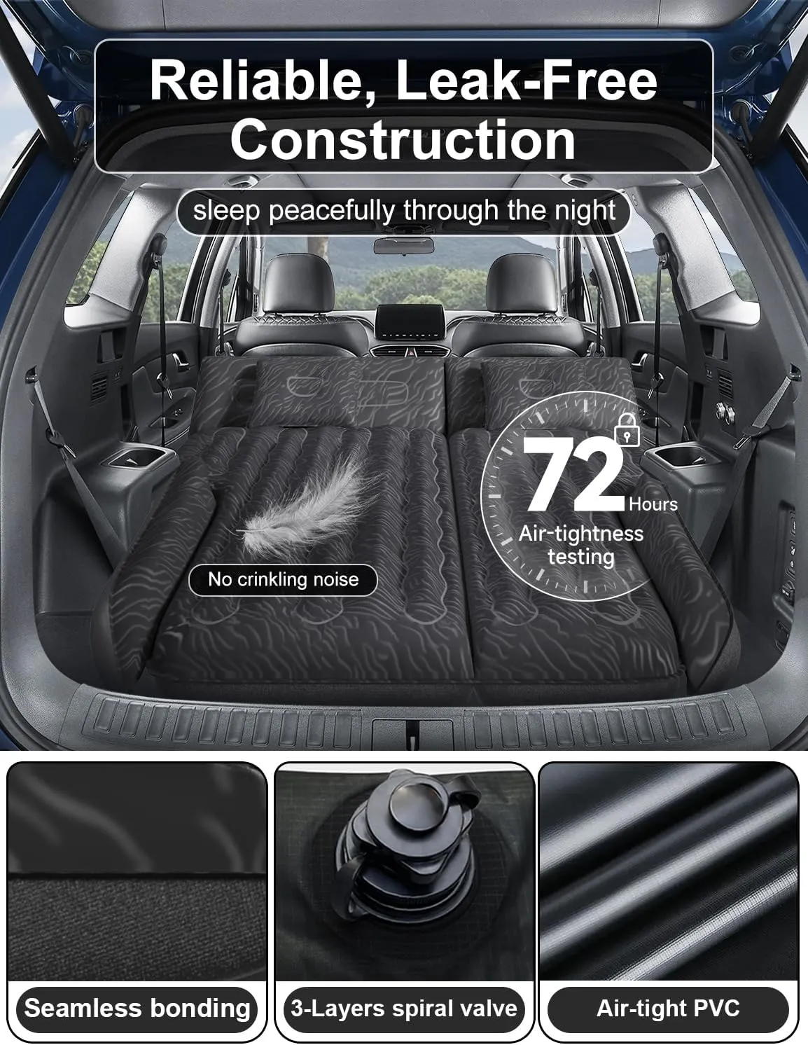 Umbrauto SUV Air Mattress for Trunk: Upgraded Car Camping Mattress with Flocked Surface and Extra Thick Bottom, Van Sleeping Bed for Back Seat with Pump, Nozzle, Repair Patch, Carry Bag