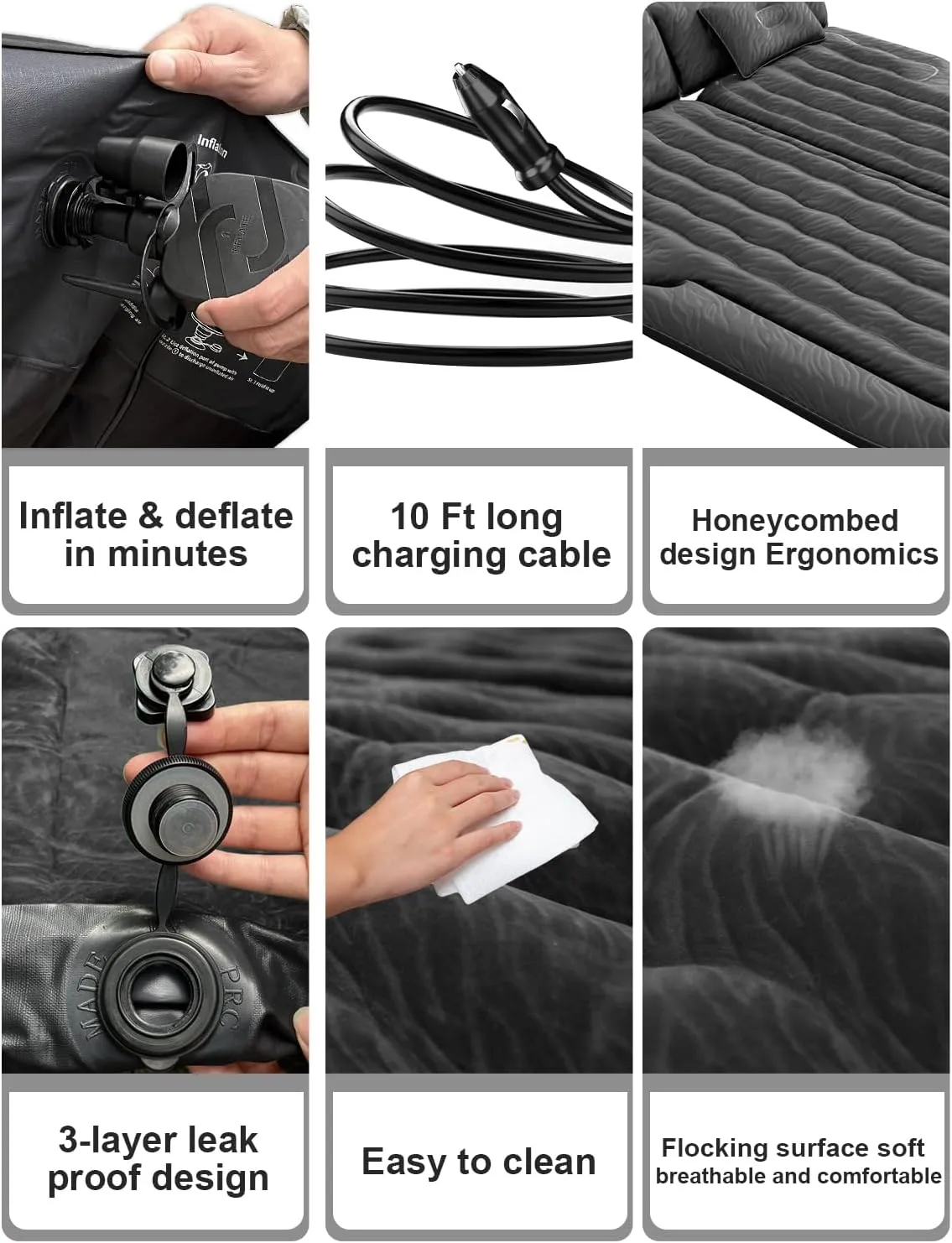 Umbrauto SUV Air Mattress for Trunk: Upgraded Car Camping Mattress with Flocked Surface and Extra Thick Bottom, Van Sleeping Bed for Back Seat with Pump, Nozzle, Repair Patch, Carry Bag