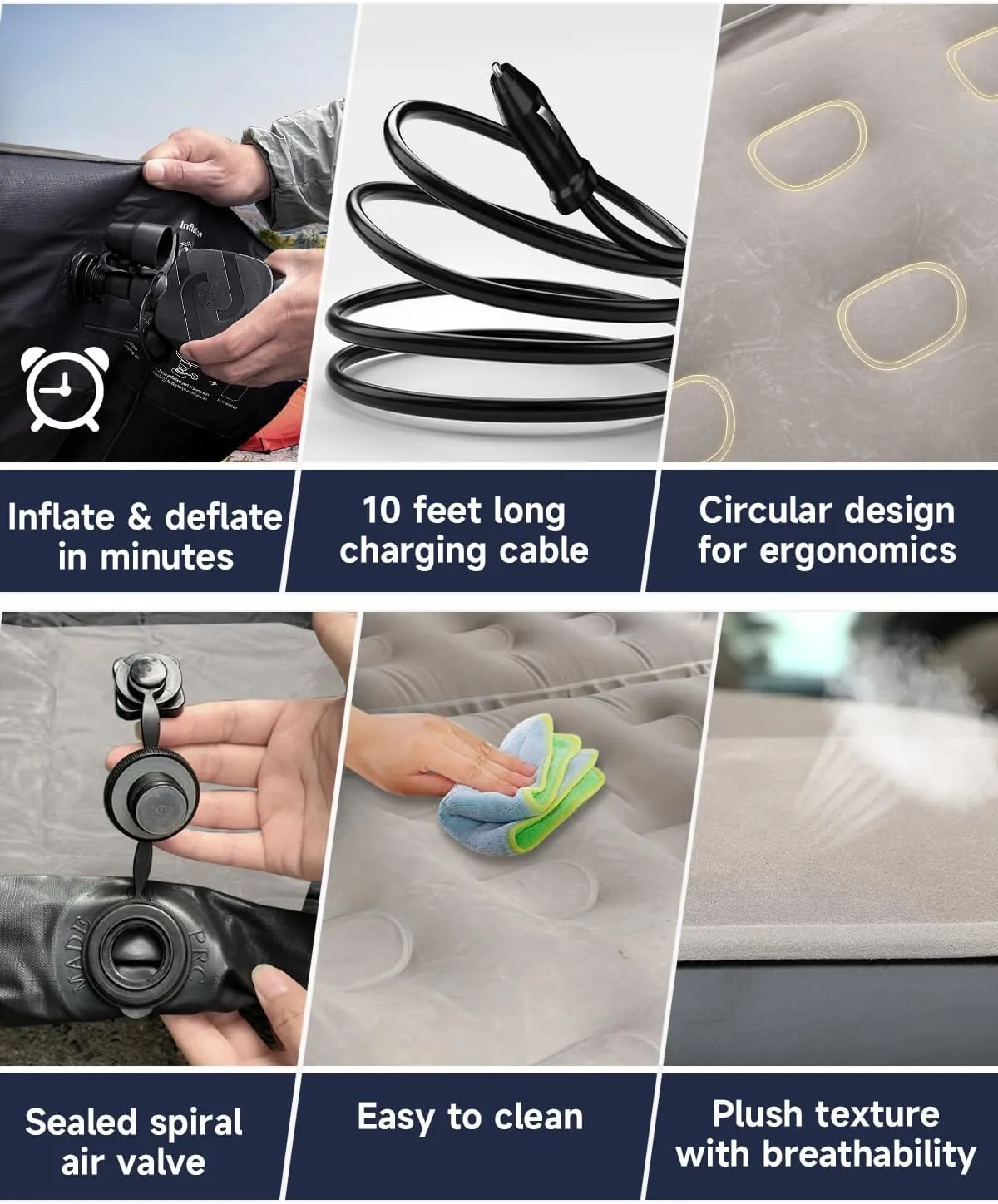 Umbrauto SUV Inflatable Air Mattress: Upgraded Thickened Flocking Car Sleeping Bed for SUV Back Trunk Camping, Car Travel Airbed with Electric Pump, Pillows, Repair Patch Kit