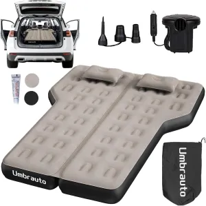 Umbrauto SUV Inflatable Air Mattress: Upgraded Thickened Flocking Car Sleeping Bed for SUV Back Trunk Camping, Car Travel Airbed with Electric Pump, Pillows, Repair Patch Kit